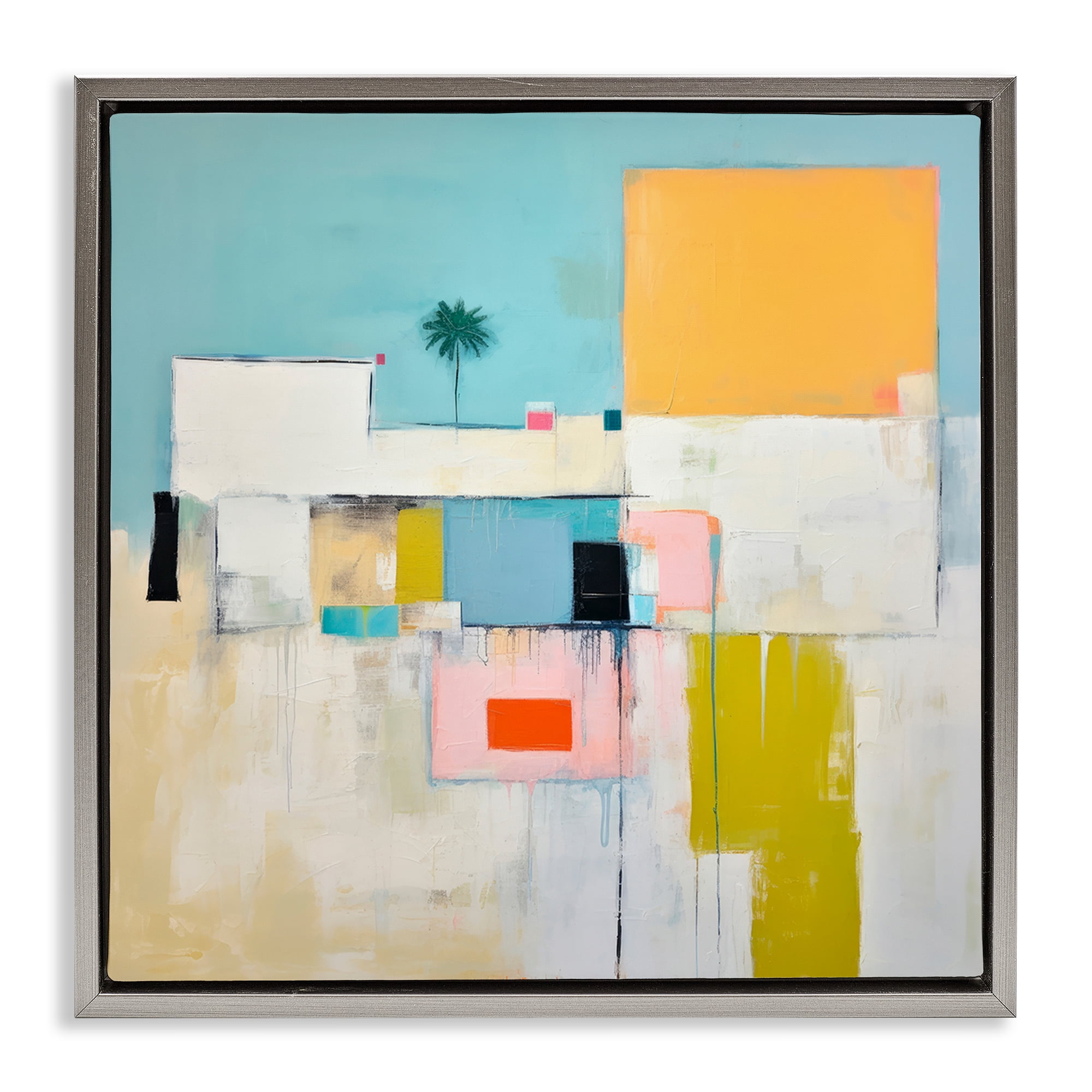 Stupell Industries Tropical Villa Abstraction Abstract Painting Gray Floater Framed Canvas Art Print Wall Art, 25 x 25