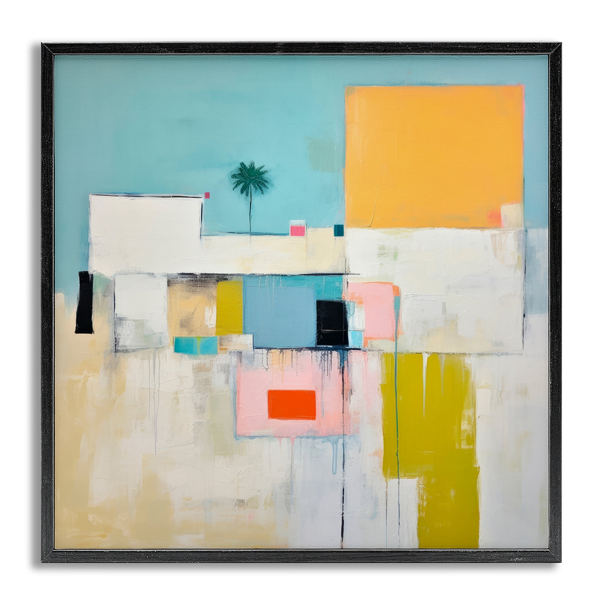 Stupell Industries Tropical Villa Abstraction Abstract Painting Gray Framed Art Print Wall Art, 17 x 17