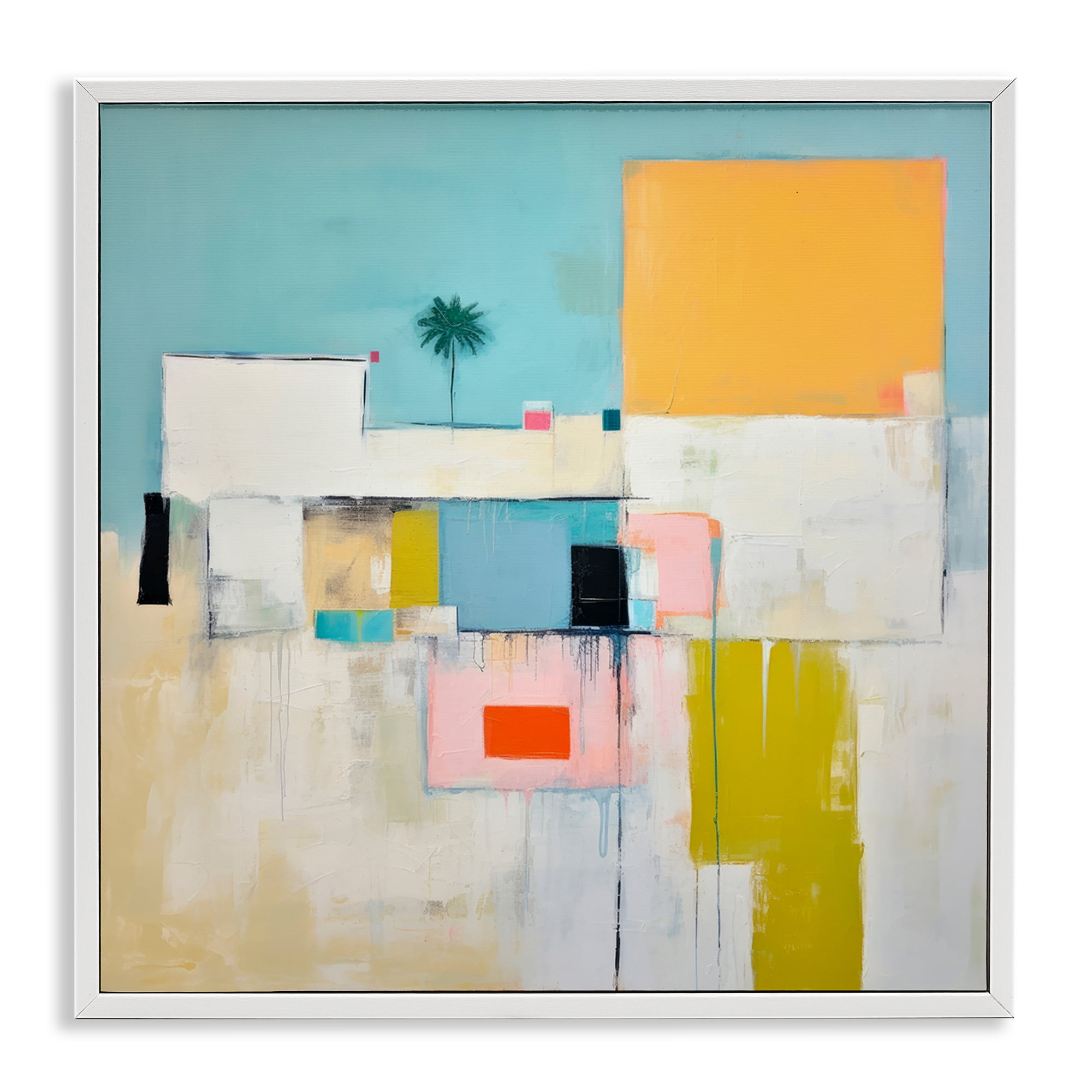 Stupell Industries Tropical Villa Abstraction Abstract Painting White Framed Art Print Wall Art, 12 x 12