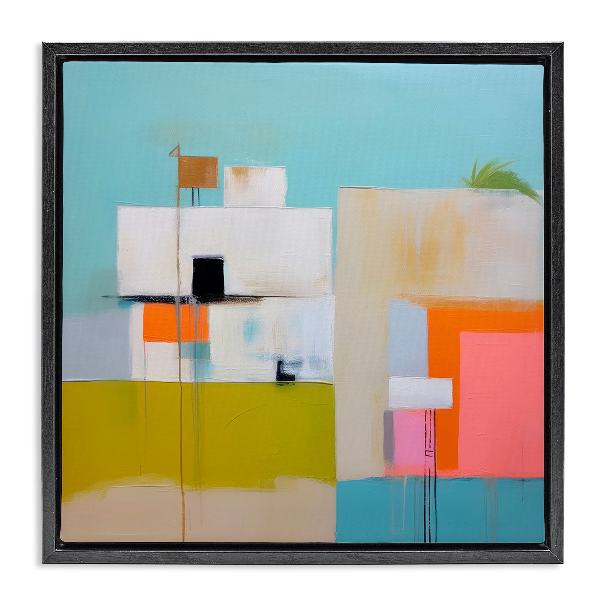 Stupell Industries Tropical Villa House Abstract Painting Black Floater Framed Canvas Art Print Wall Art, 18 x 18