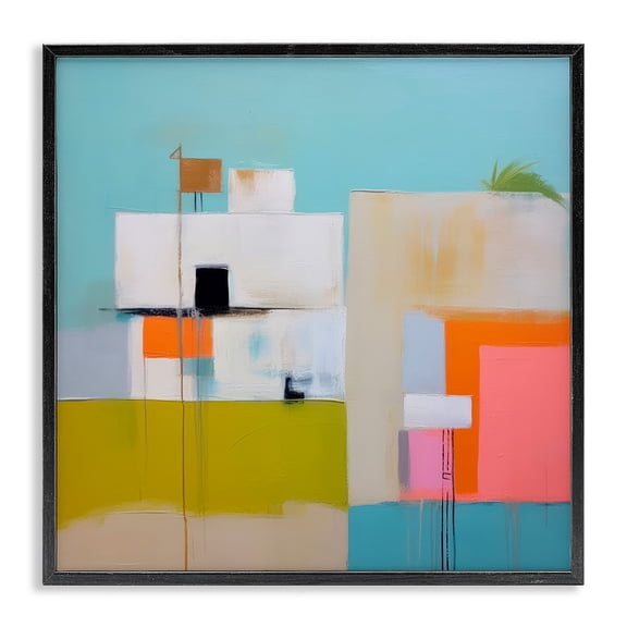 Stupell Industries Tropical Villa House Abstract Painting Black Framed Art Print Wall Art, 12 x 12