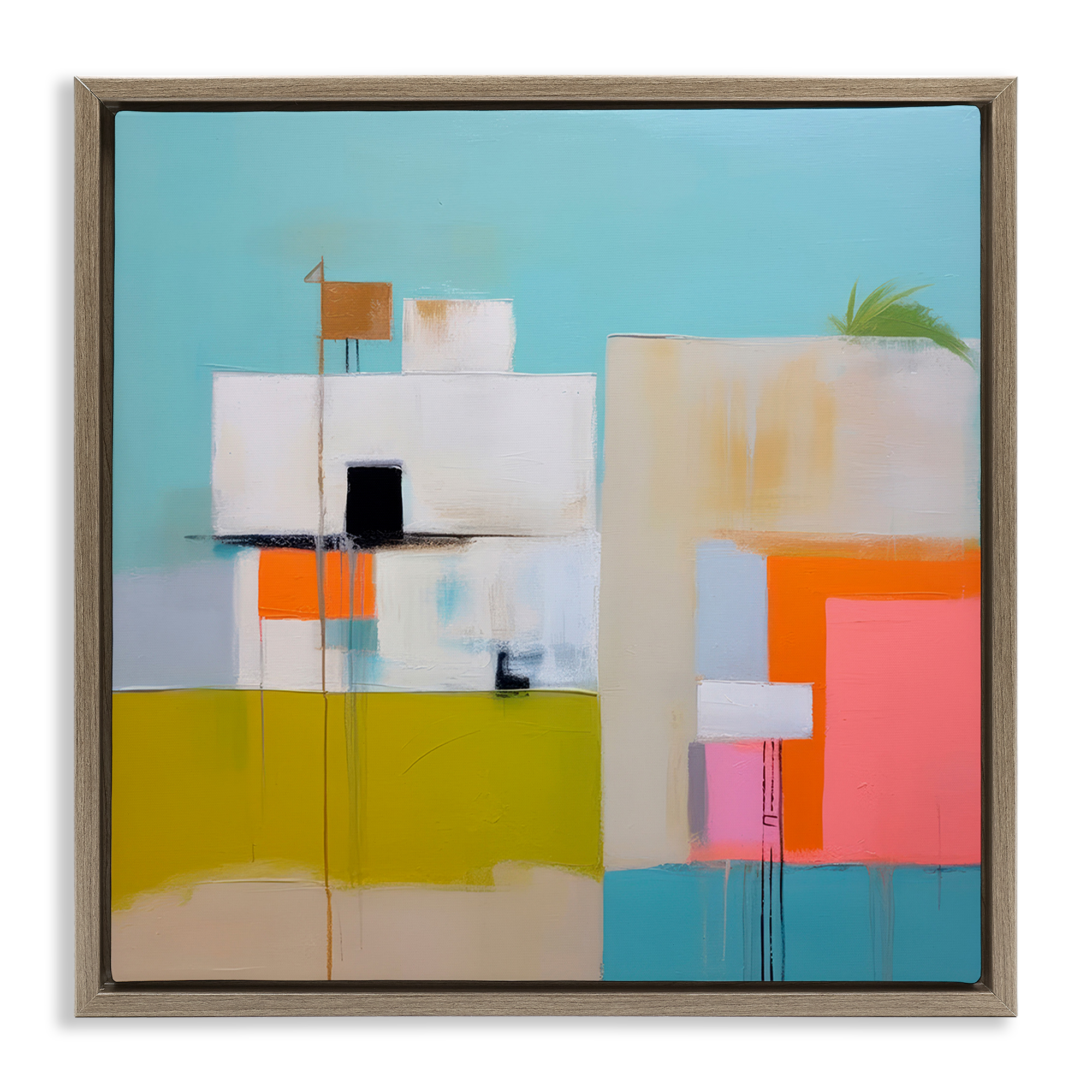 Stupell Industries Tropical Villa House Abstract Painting Brown Floater Framed Canvas Art Print Wall Art, 18 x 18