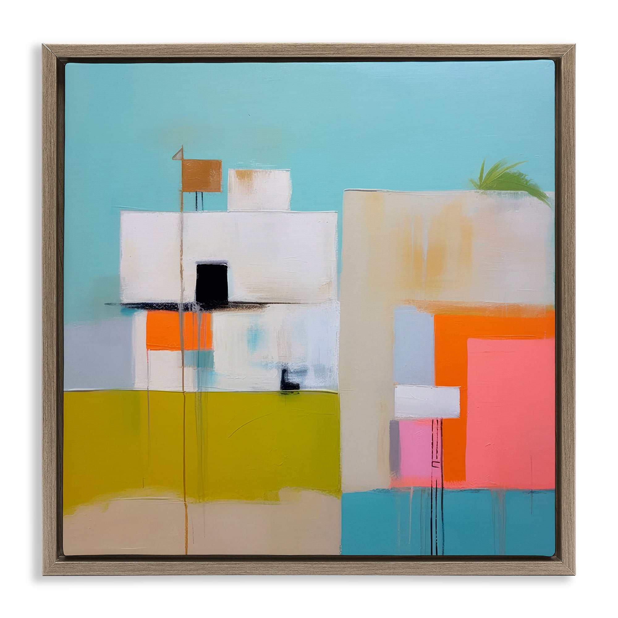Stupell Industries Tropical Villa House Abstract Painting Brown Floater Framed Canvas Art Print Wall Art, 25 x 25