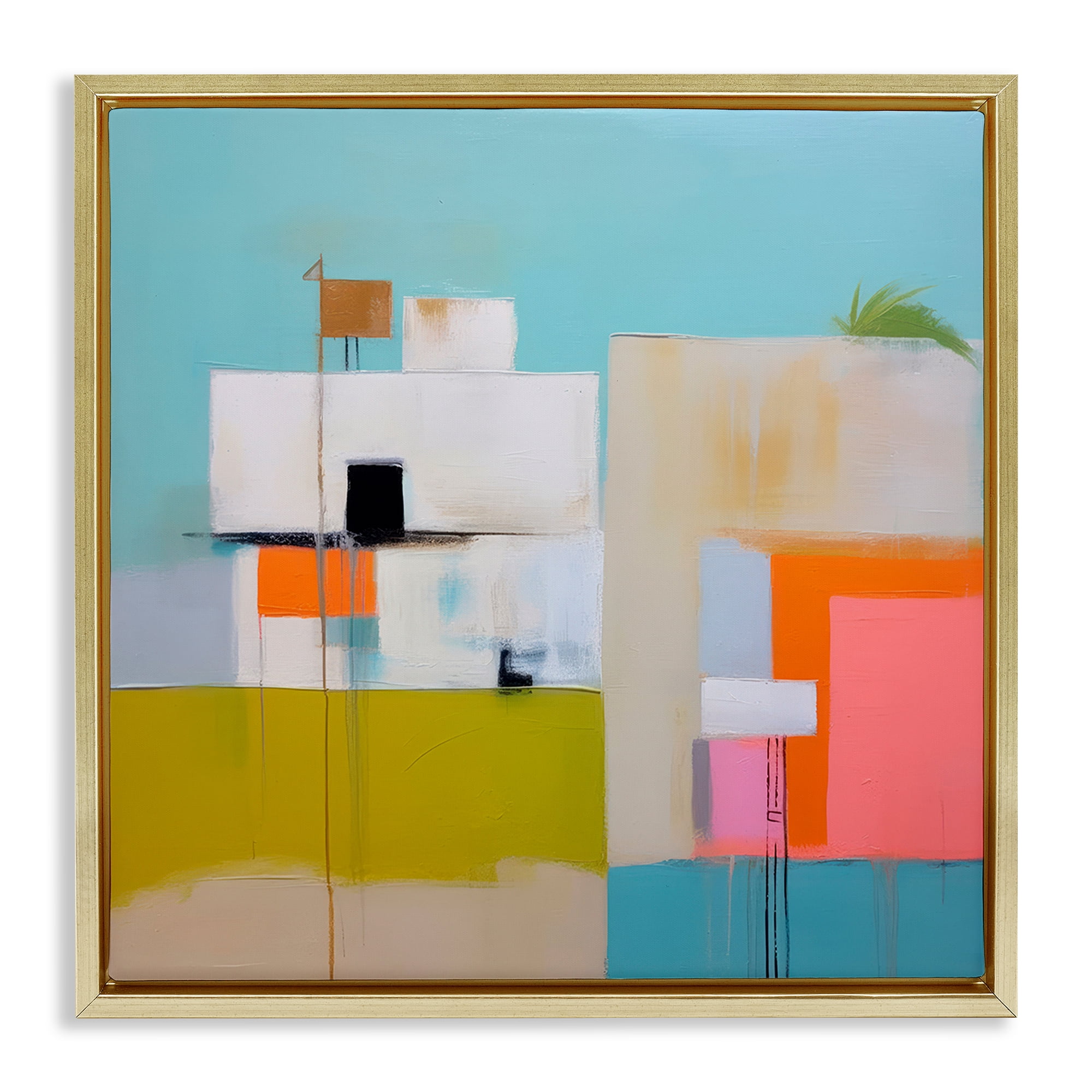 Stupell Industries Tropical Villa House Abstract Painting Gold Floater Framed Canvas Art Print Wall Art, 18 x 18