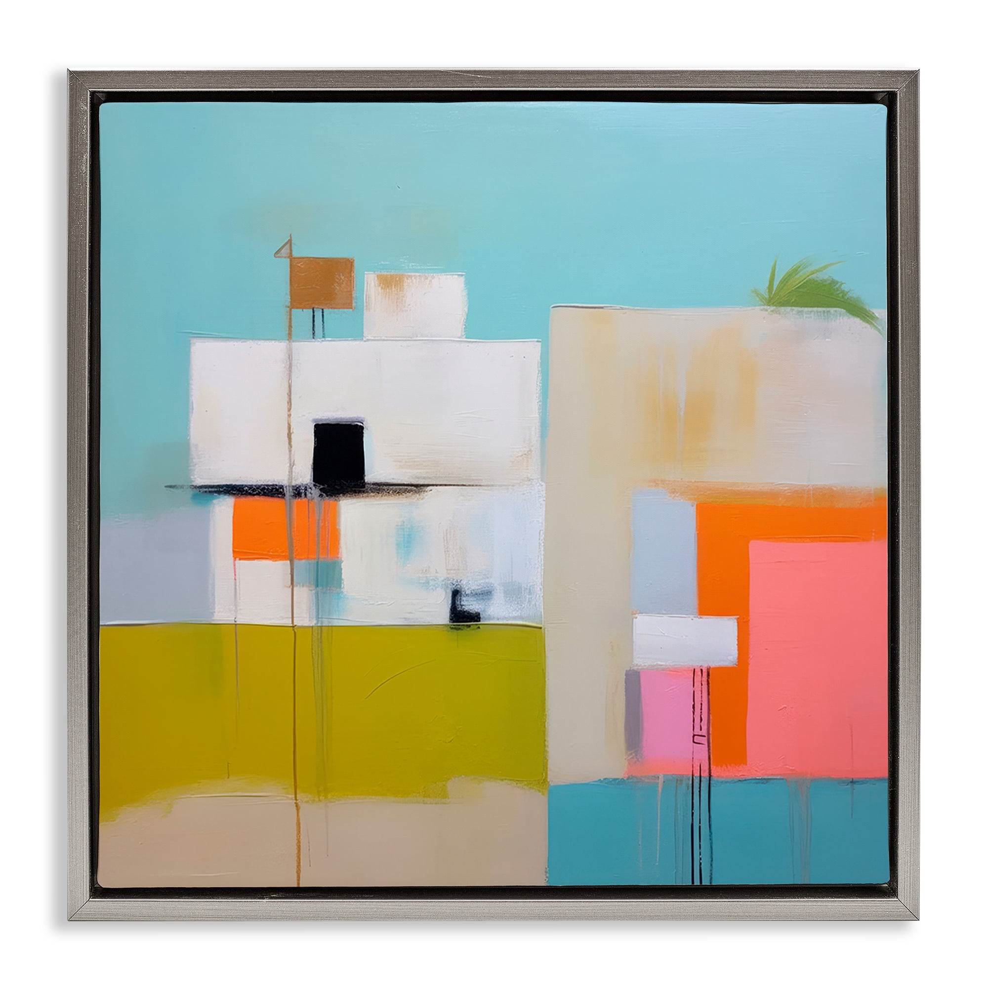 Stupell Industries Tropical Villa House Abstract Painting Gray Floater Framed Canvas Art Print Wall Art, 25 x 25