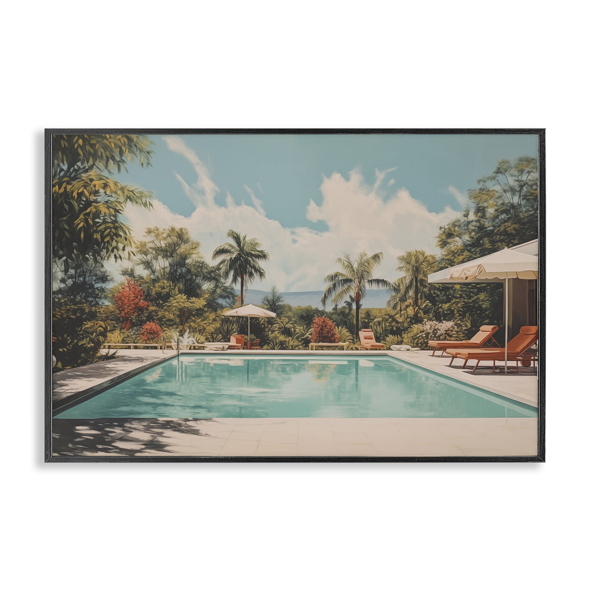 Stupell Industries Tropical Villa Swimming Pool Landscape & Nature Painting Black Framed Art Print Wall Art, 24 x 16