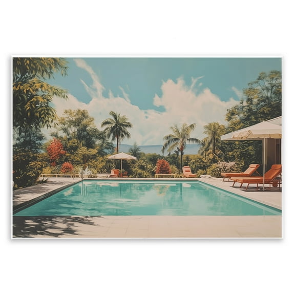 Stupell Industries Tropical Villa Swimming Pool Landscape & Nature Painting Unframed Art Print Wall Art, 19 x 13