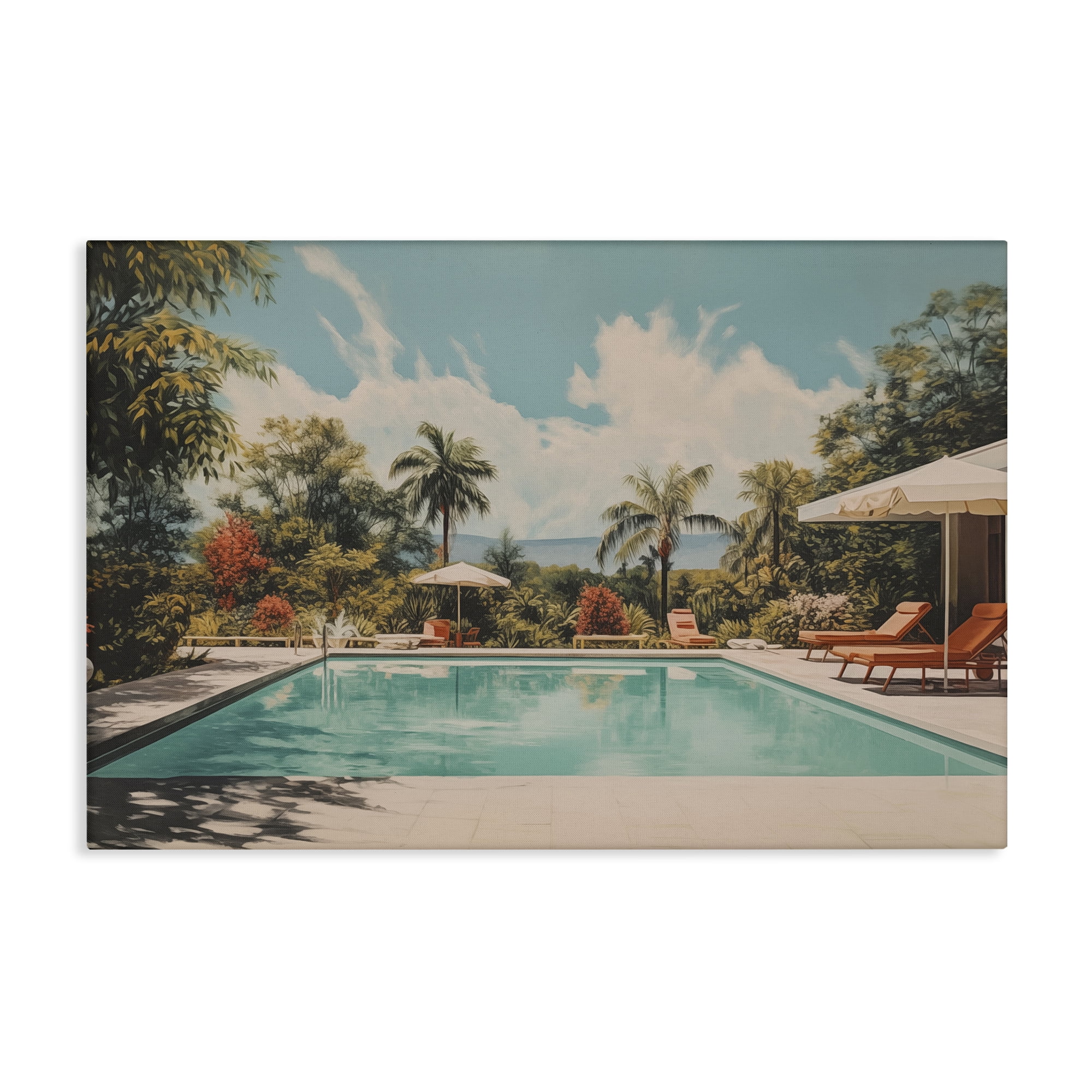 Stupell Industries Tropical Villa Swimming Pool Landscape & Nature Painting Wrapped Canvas Art Print Wall Art, 24 x 16