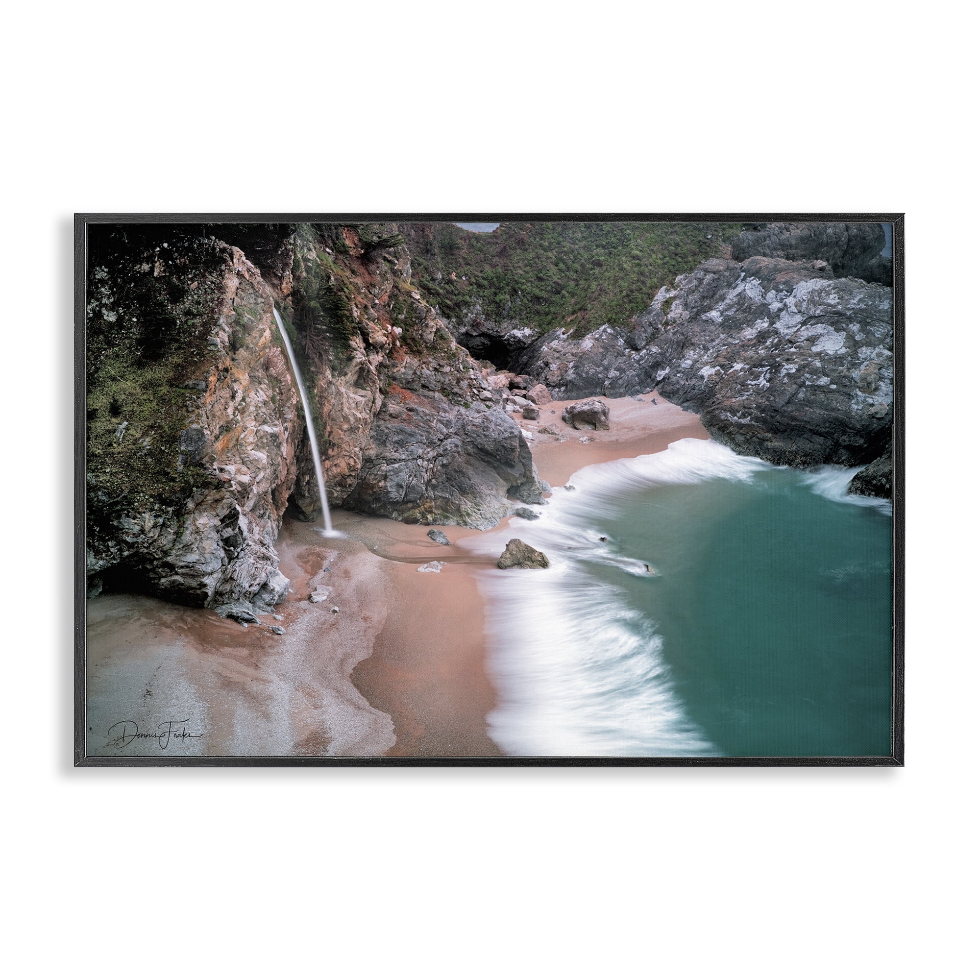 Stupell Industries Tropical Waterfall Cliffs Coastal Painting Black Framed Art Print Wall Art, 18 x 12