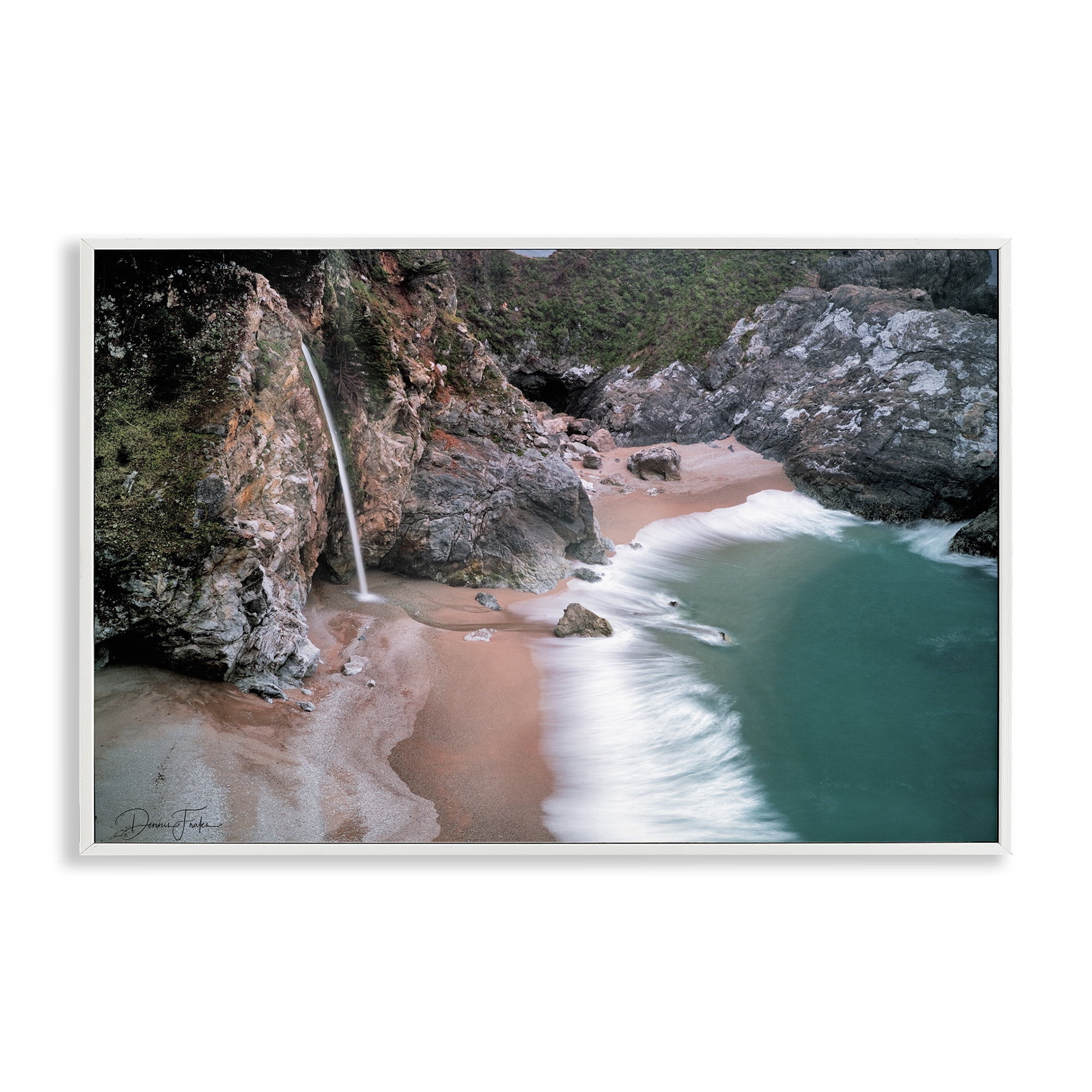 Stupell Industries Tropical Waterfall Cliffs Coastal Painting White Framed Art Print Wall Art, 24 x 16