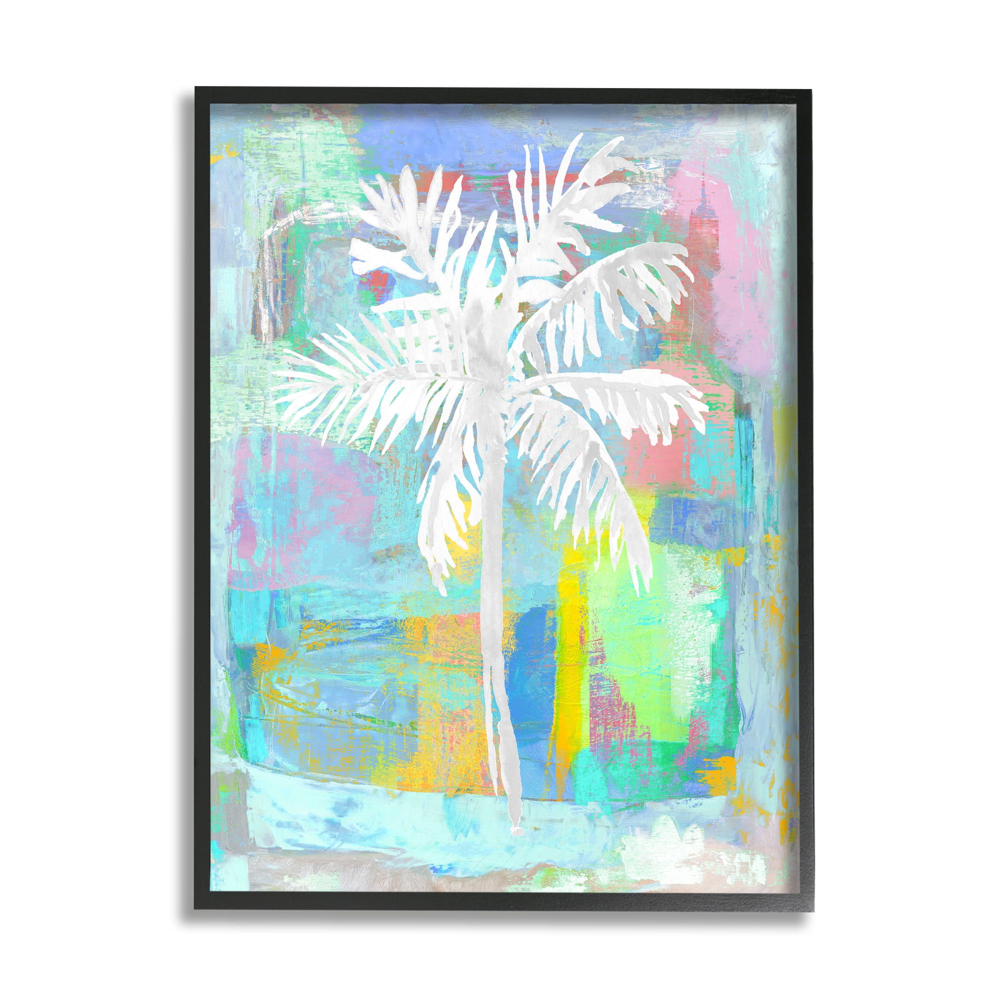 Tropical White Palm Tree Abstract Canvas Print in Black Frame, 11 x 14