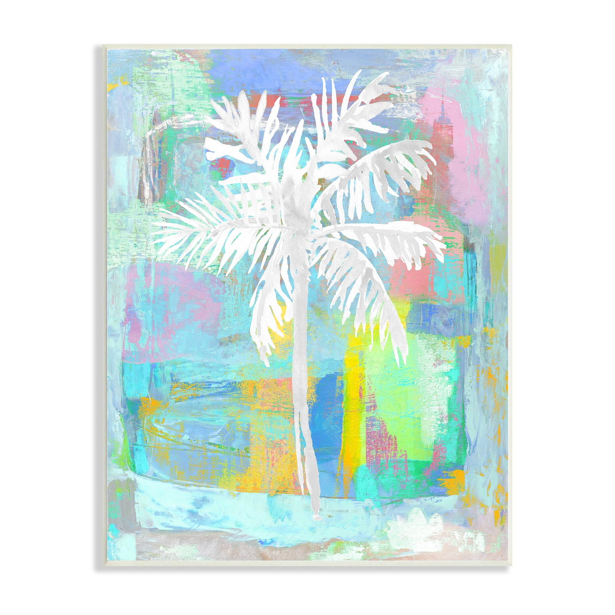 Tropical White Palm Tree Abstract Design Wood Wall Art