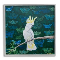 Stupell Industries Tropical White Yellow Parrot Perched Butterfly Print Pattern, 12 x 12, Design by Alana Clumeck