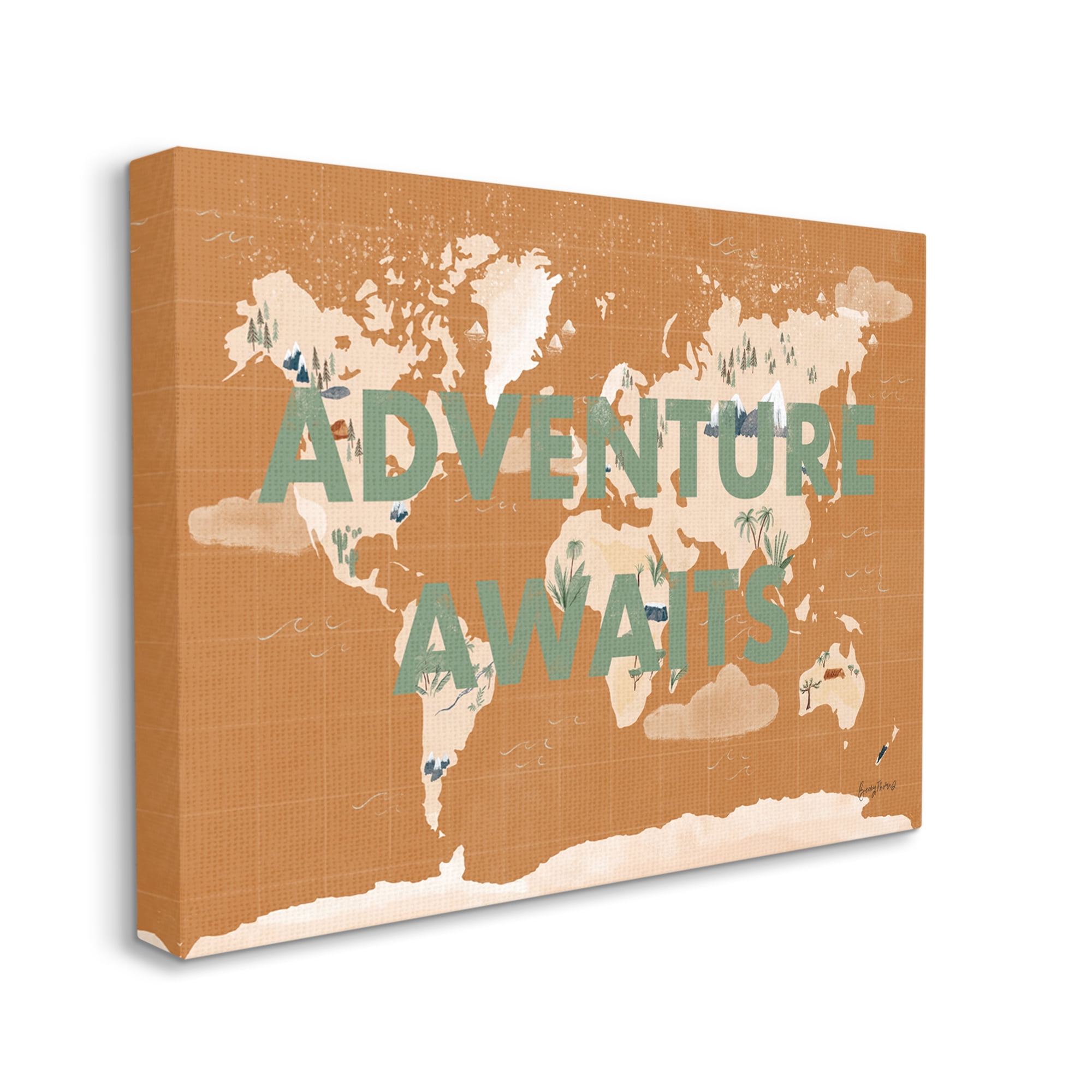Stupell Industries Tropical World Map Adventure Awaits Sentiments Canvas Wall Art by Becky Thorns