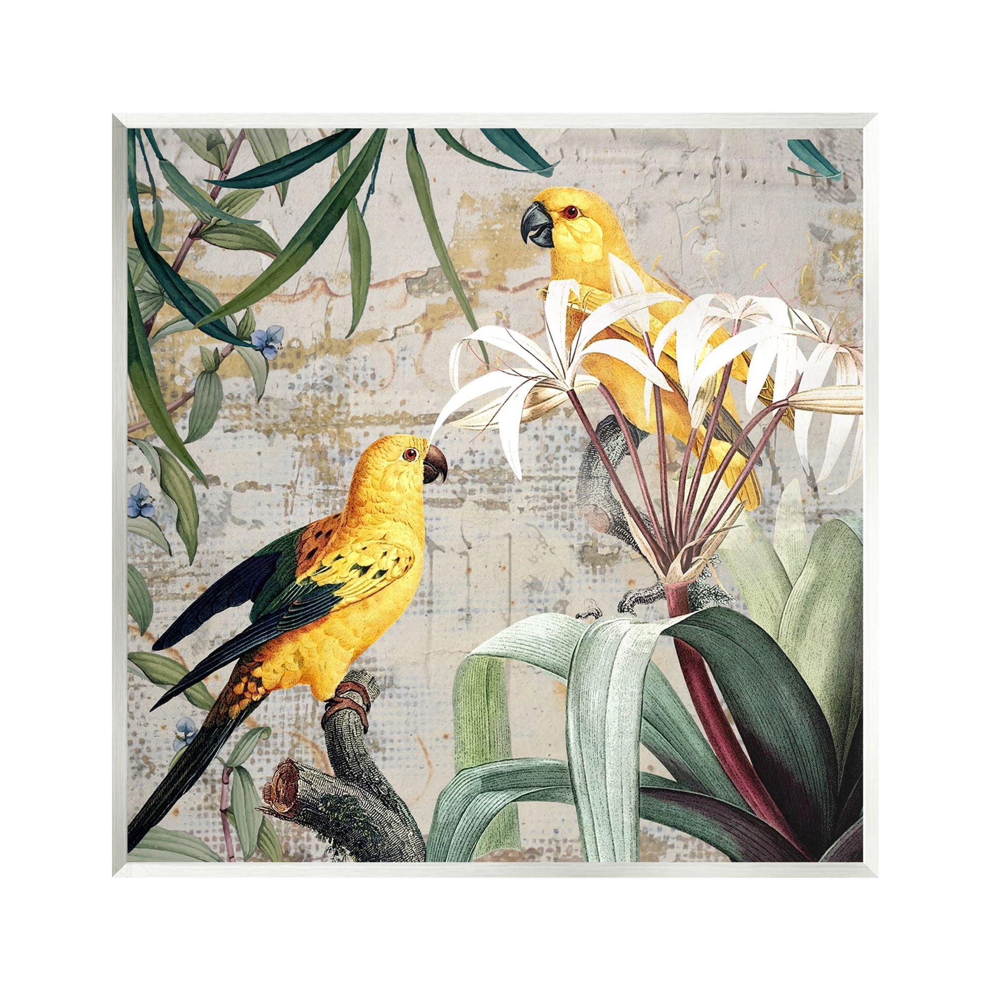 Stupell Industries Tropical Yellow Birds Collage Animals & Insects Painting Unframed Art Print Wall Art, 12 x 12