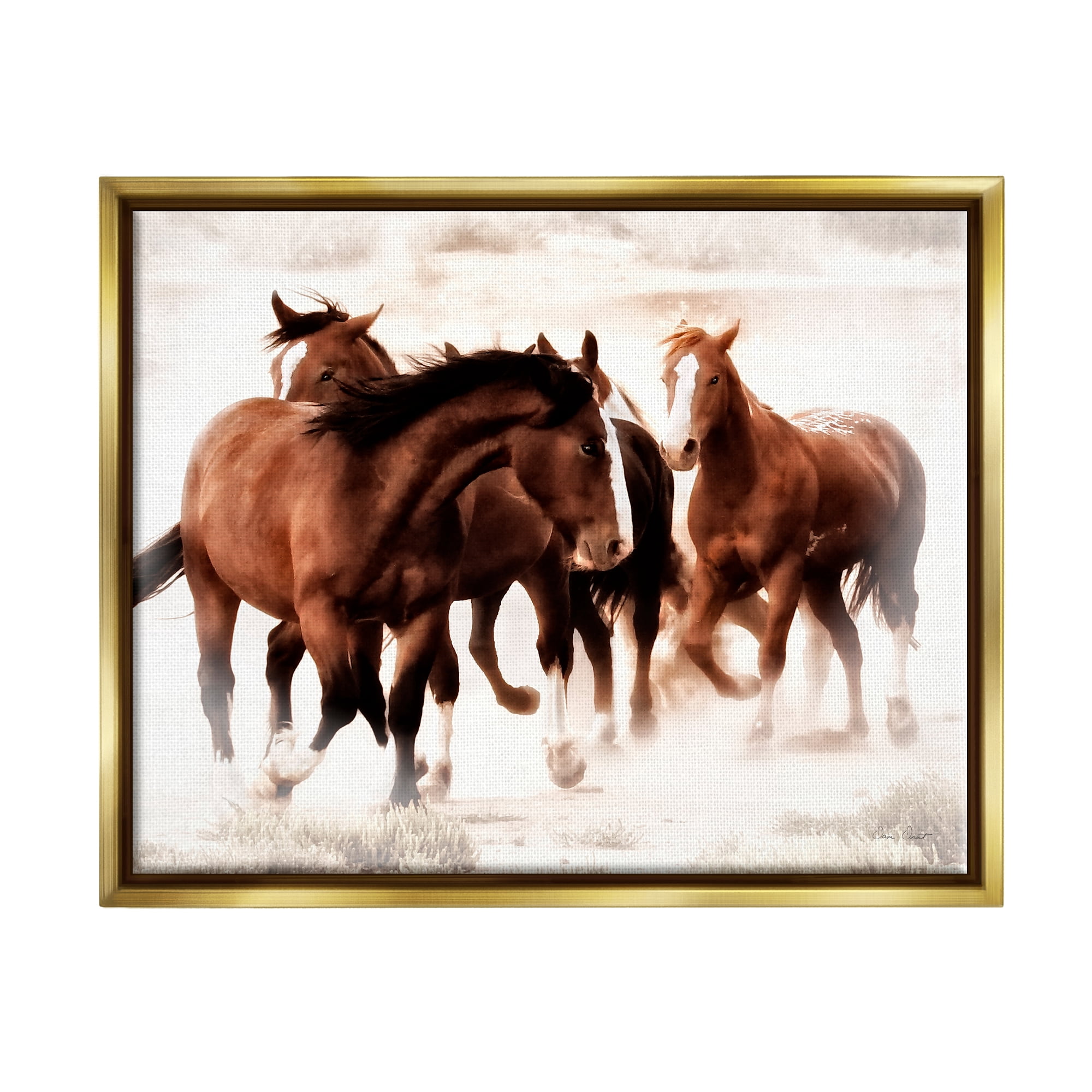 Stupell Industries Trotting Brown Horses Animals & Insects Photography Gold Floater Framed Art Print Wall Art, 21 x 17