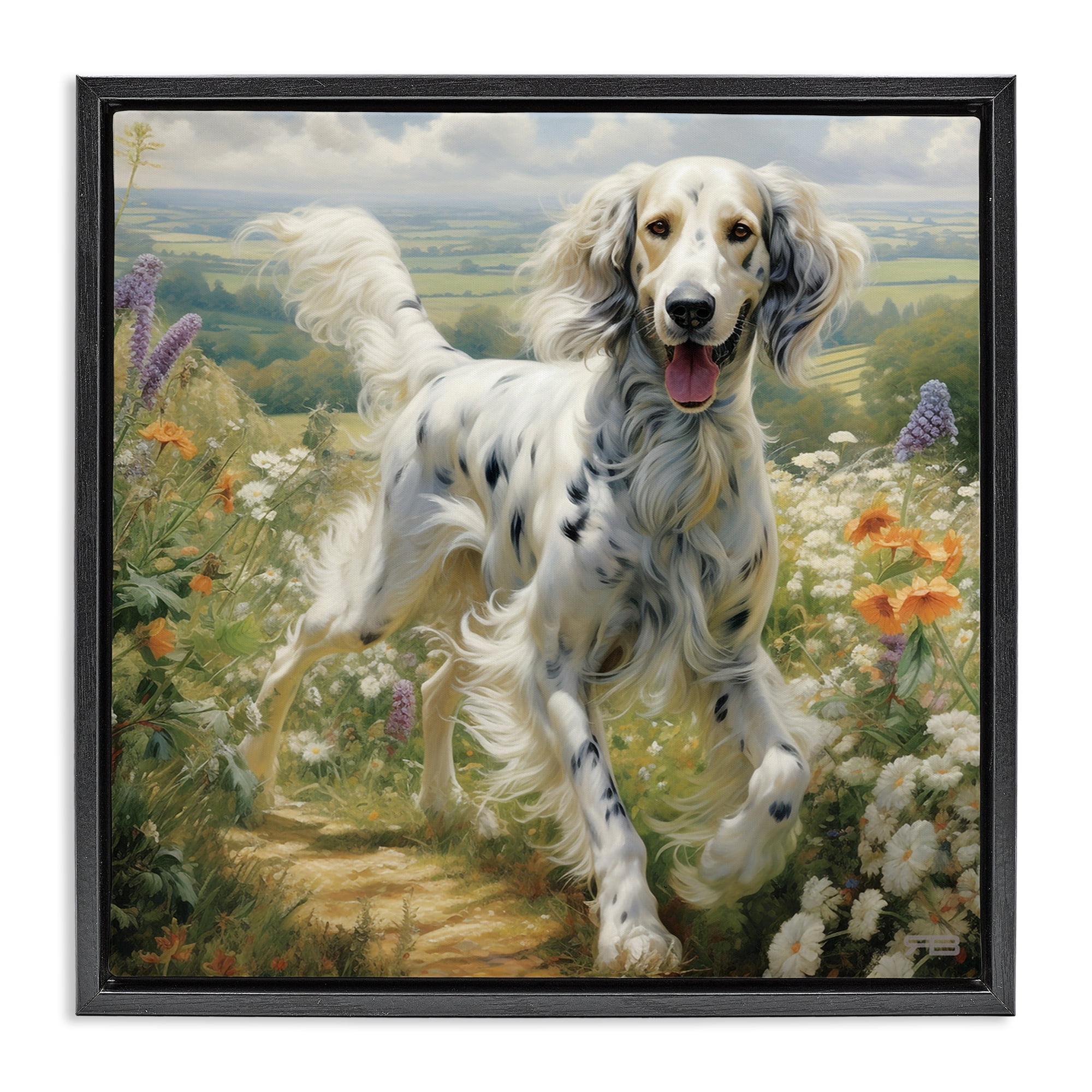Stupell Industries Trotting Dog Landscape Animals & Insects Painting Black Floater Framed Canvas Art Print Wall Art, 25 x 25