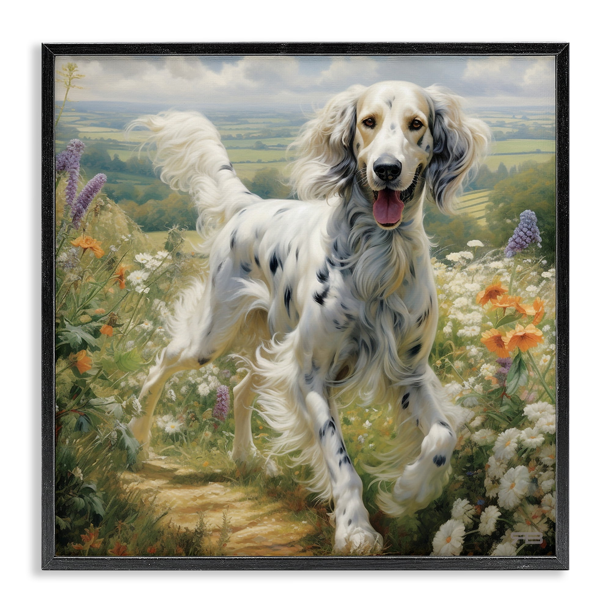 Stupell Industries Trotting Dog Landscape Animals & Insects Painting Black Framed Art Print Wall Art, 24 x 24