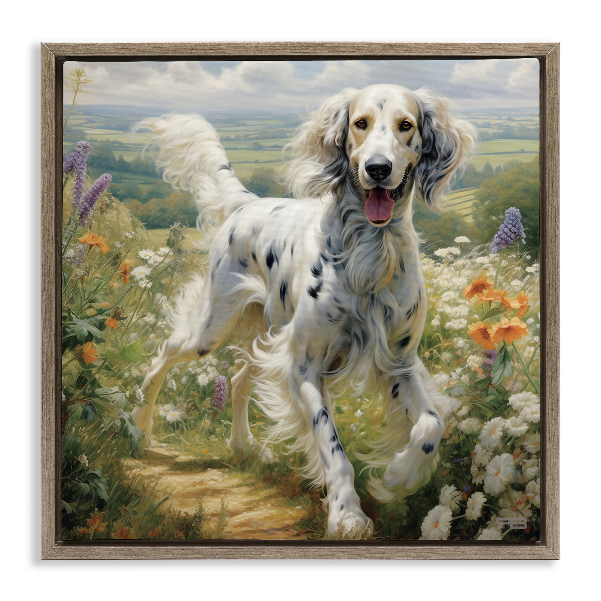 Stupell Industries Trotting Dog Landscape Animals & Insects Painting Brown Floater Framed Canvas Art Print Wall Art, 25 x 25