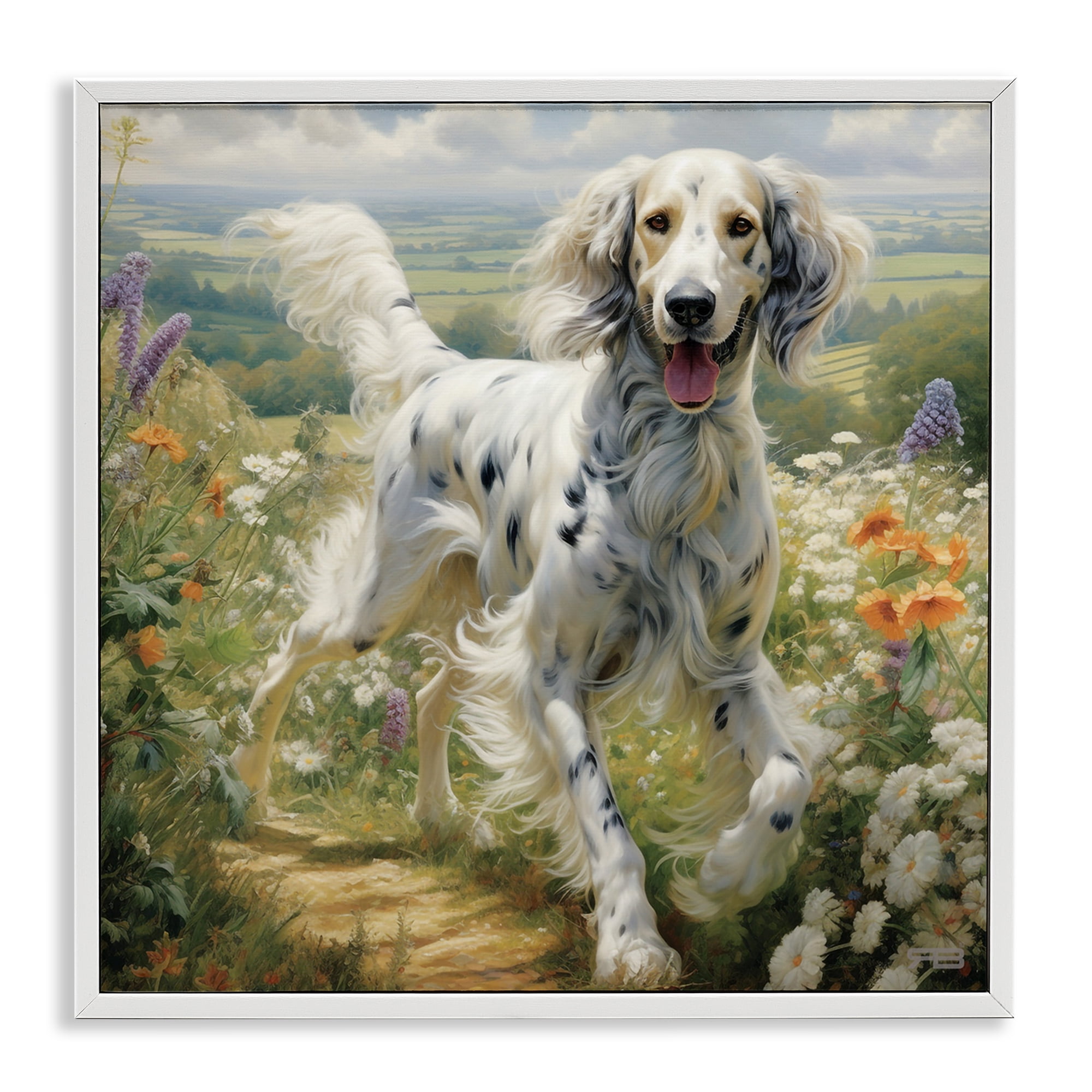 Stupell Industries Trotting Dog Landscape Animals & Insects Painting White Framed Art Print Wall Art, 17 x 17