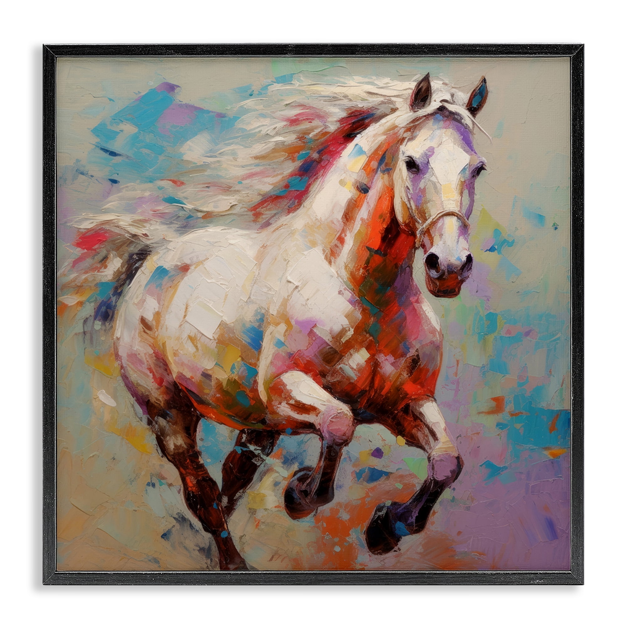Stupell Industries Trotting Horse Abstraction Animals & Insects Painting Black Framed Art Print Wall Art, 24 x 24