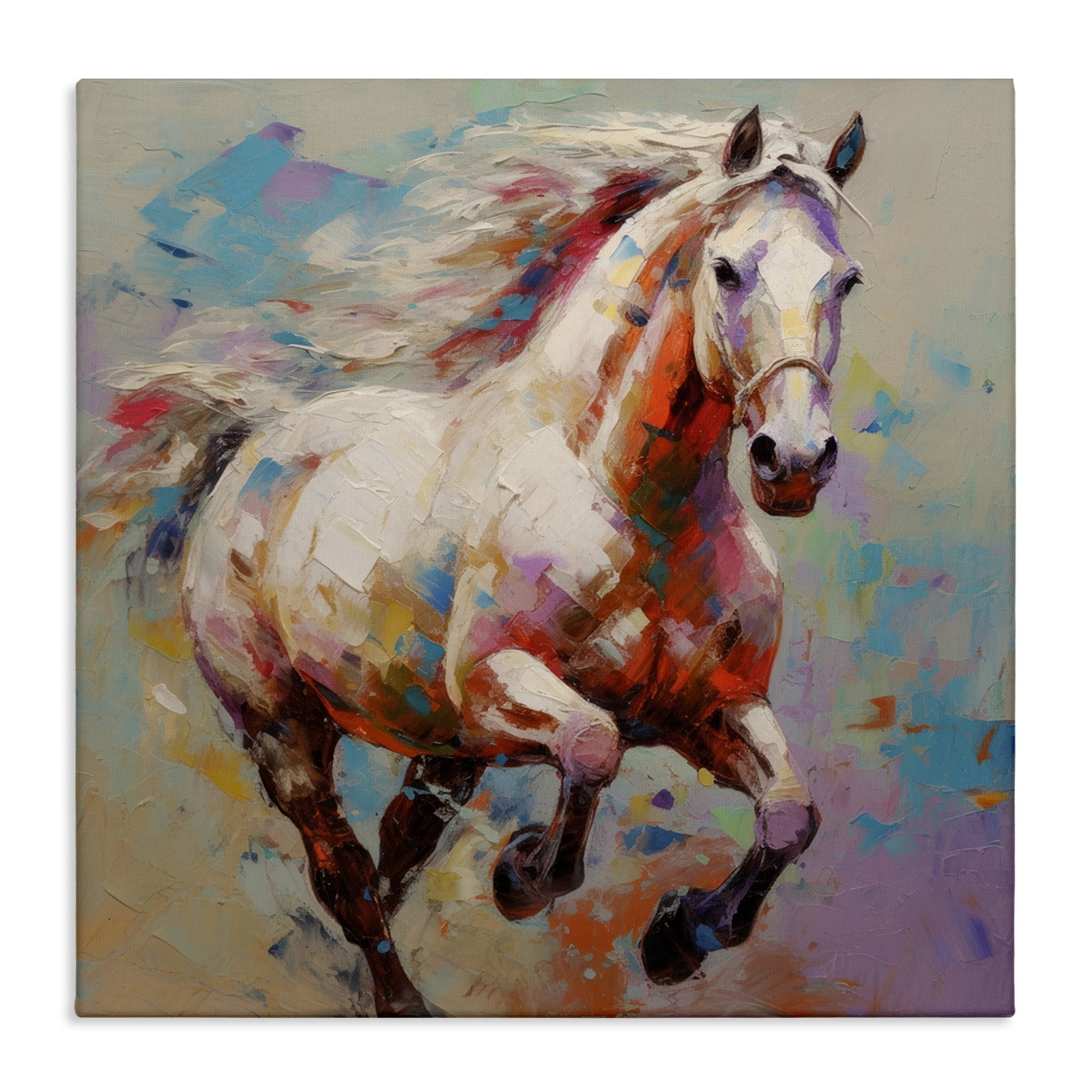 Stupell Industries Trotting Horse Abstraction Animals & Insects Painting Gallery Wrapped Canvas Art Print Wall Art, 17 x 17