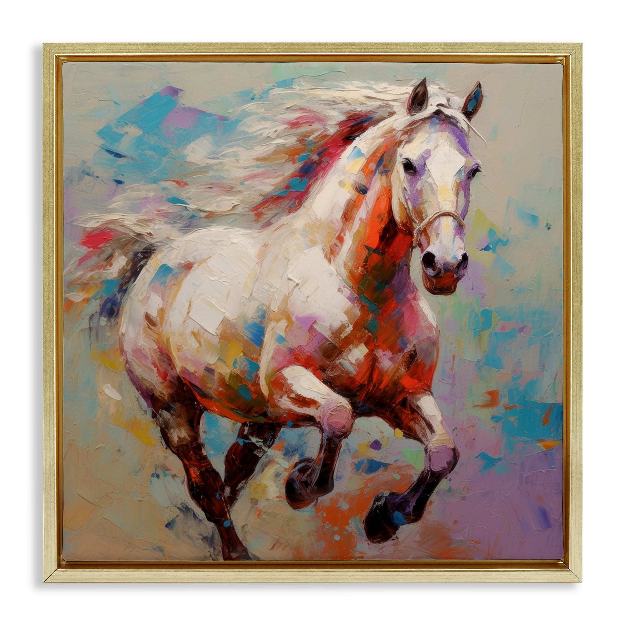 Stupell Industries Trotting Horse Abstraction Animals & Insects Painting Gold Floater Framed Canvas Art Print Wall Art, 25 x 25