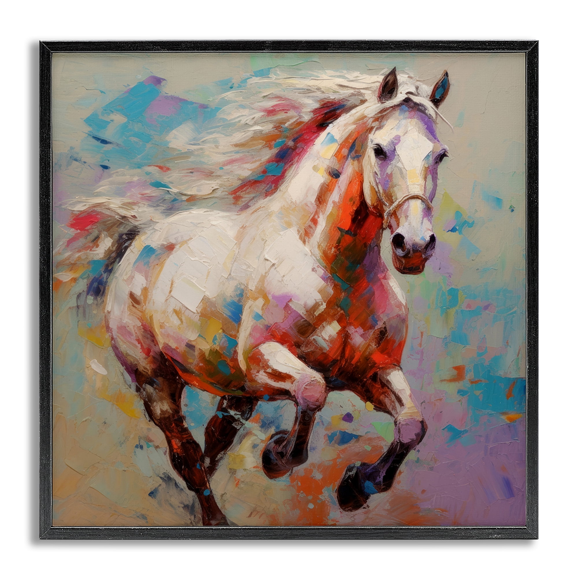 Stupell Industries Trotting Horse Abstraction Animals & Insects Painting Gray Framed Art Print Wall Art, 12 x 12