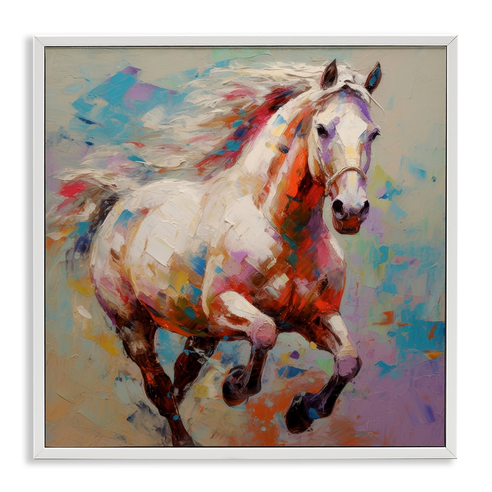 Stupell Industries Trotting Horse Abstraction Animals & Insects Painting White Framed Art Print Wall Art, 12 x 12