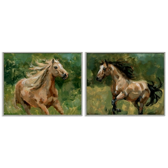 Stupell Industries Trotting Horse Visages Animals Painting Gray Framed Art Print Wall Art, 14 x 11, Set of 2