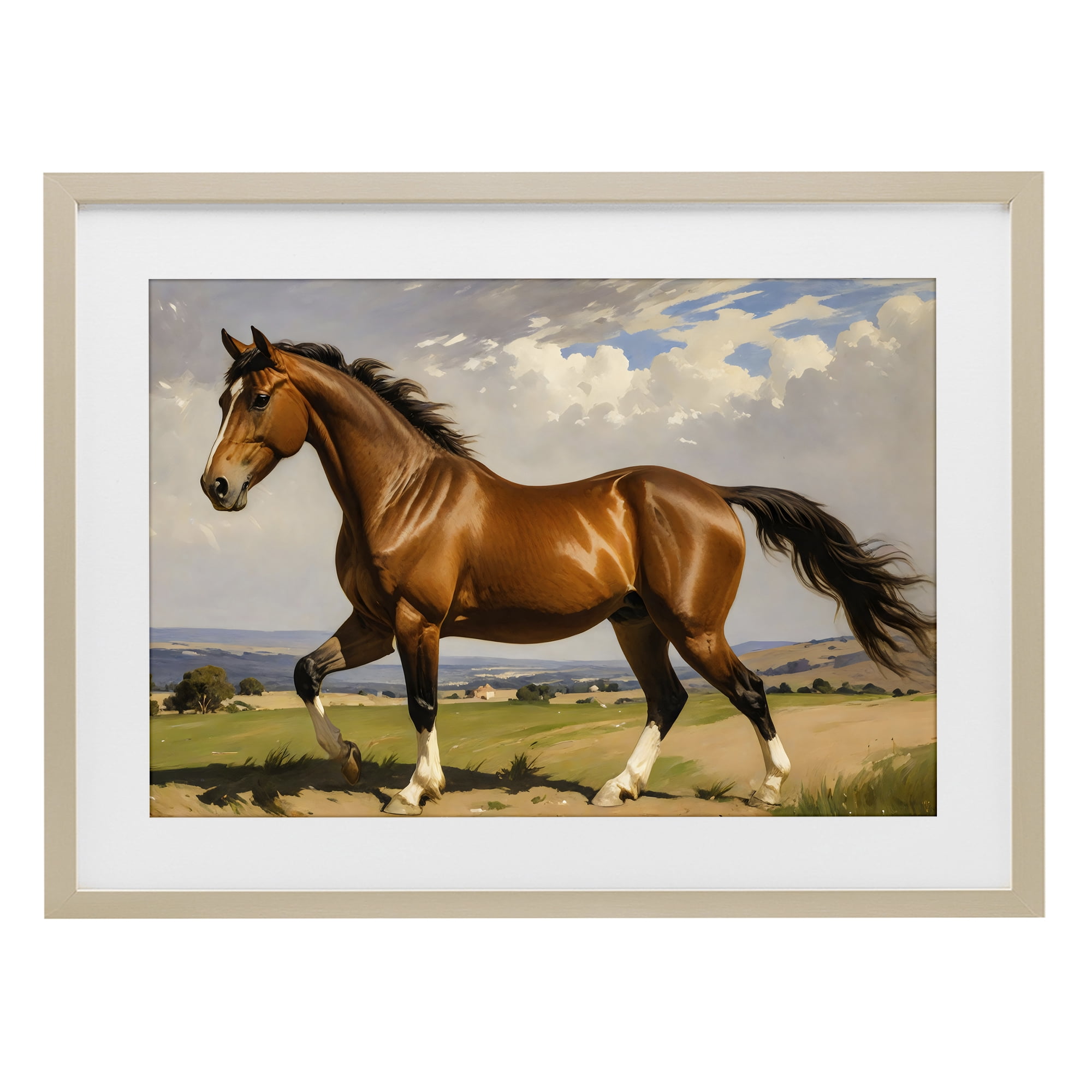 Stupell Industries Trotting Horse in Field Birch Framed Print Under Glass, design by Creative Studio