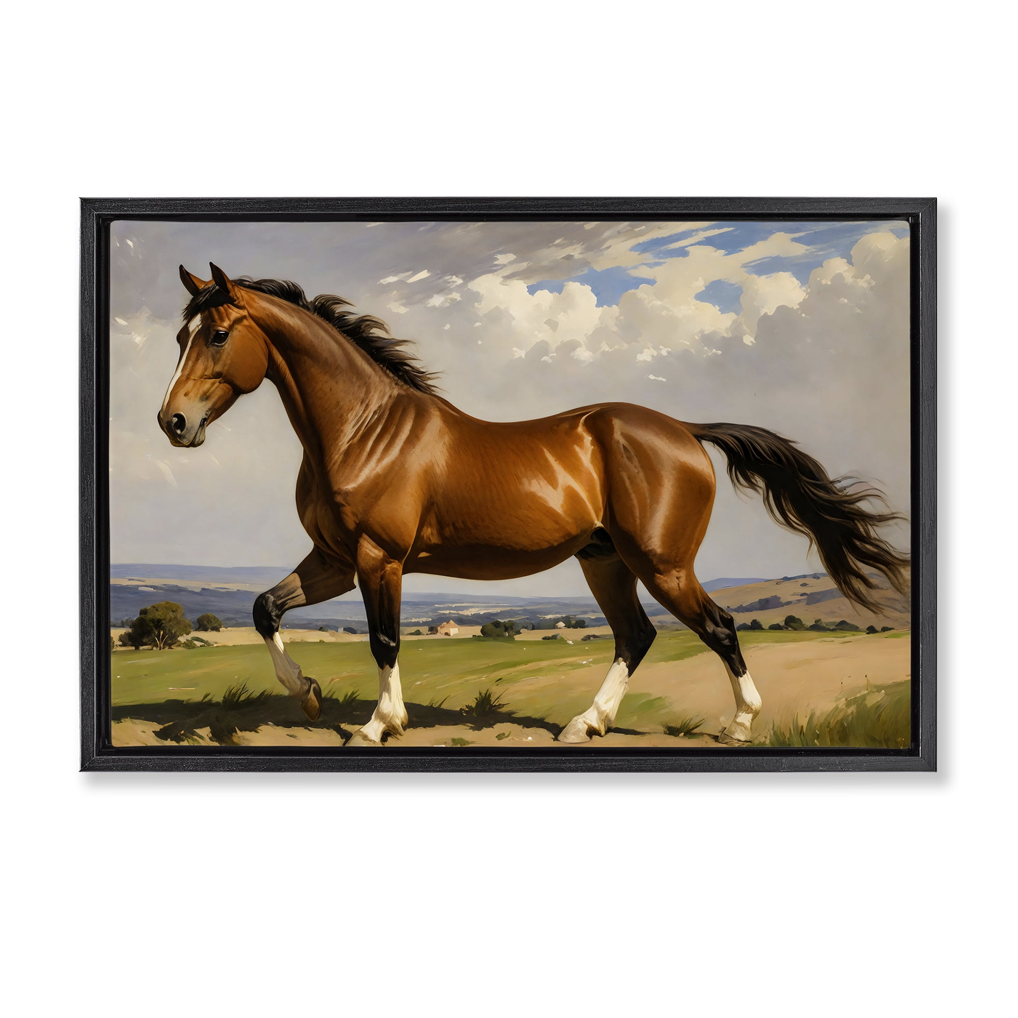 Stupell Industries Trotting Horse in Field Black Framed Floater Canvas Wall Art, design by Creative Studio