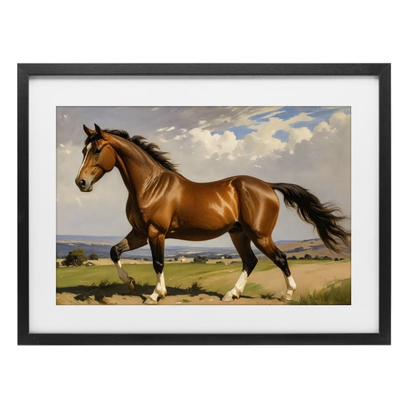Stupell Industries Transitional Trotting Horse in Field Black Framed Print Under Glass, 20 x 14, by Creative Studio