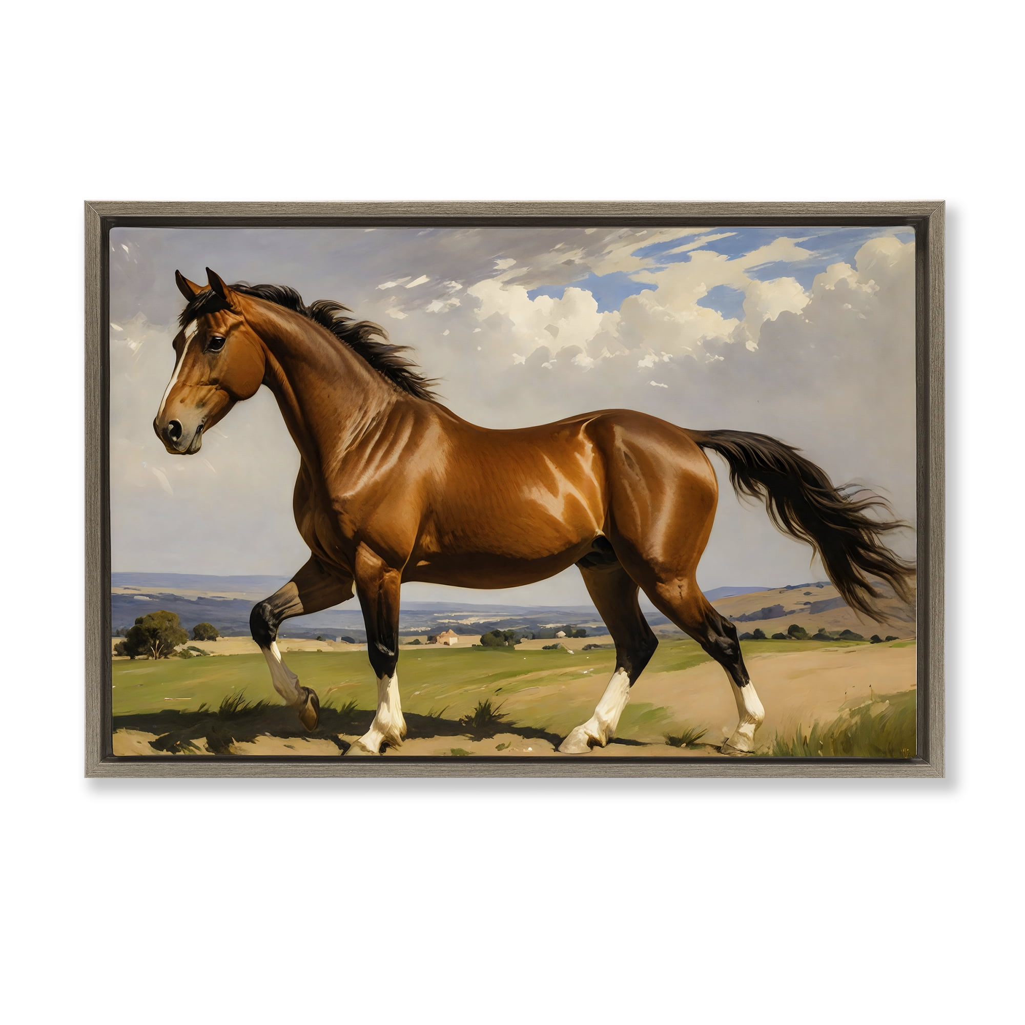 Stupell Industries Trotting Horse in Field Brown Framed Floater Canvas Wall Art, design by Creative Studio