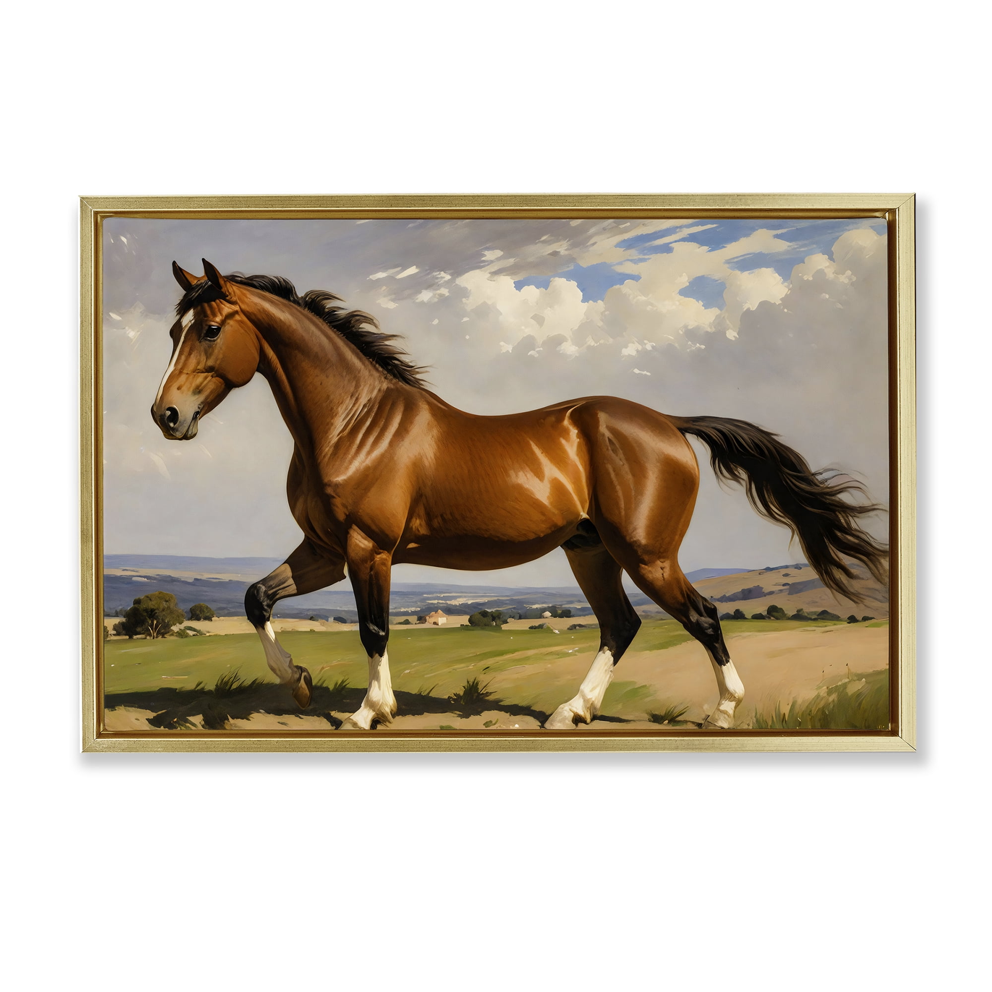 Stupell Industries Trotting Horse in Field Gold Framed Floater Canvas Wall Art, design by Creative Studio