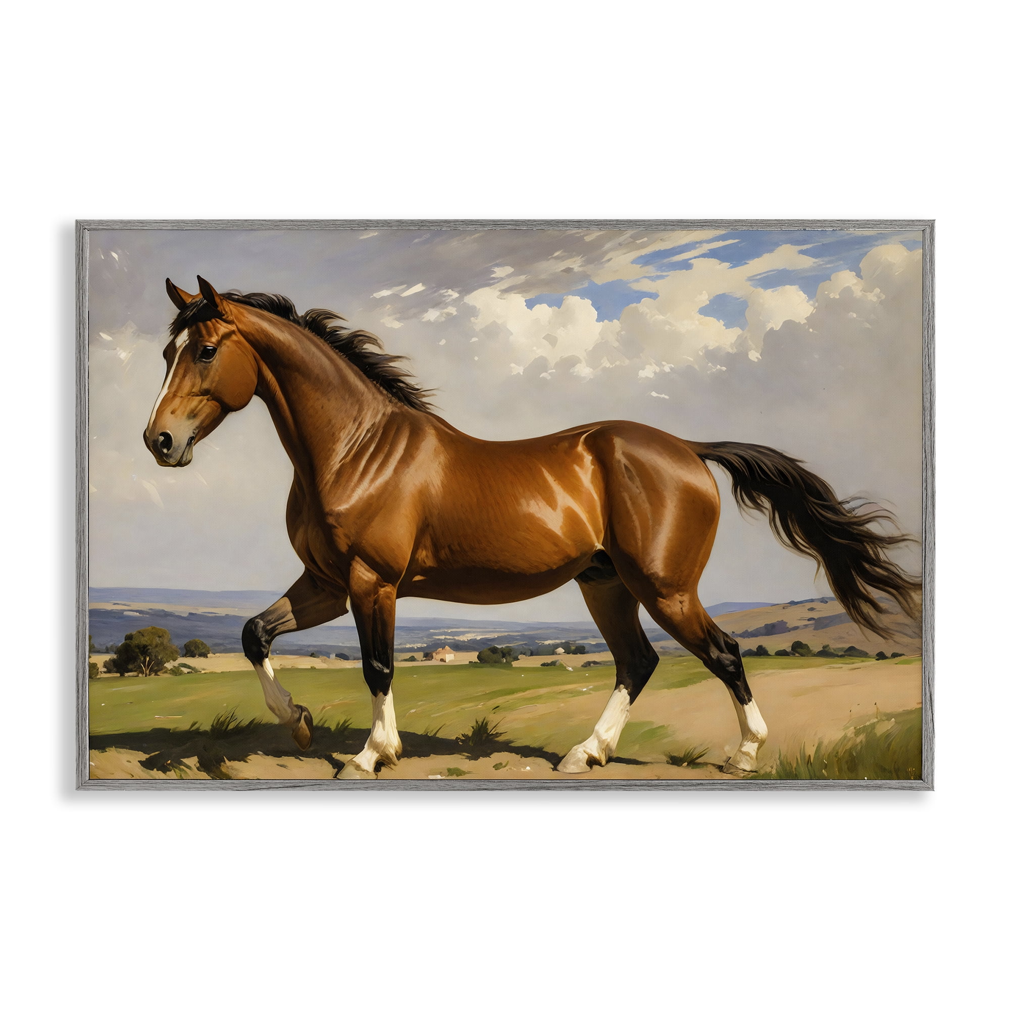 Stupell Industries Trotting Horse in Field Gray Framed Giclee Art, design by Creative Studio