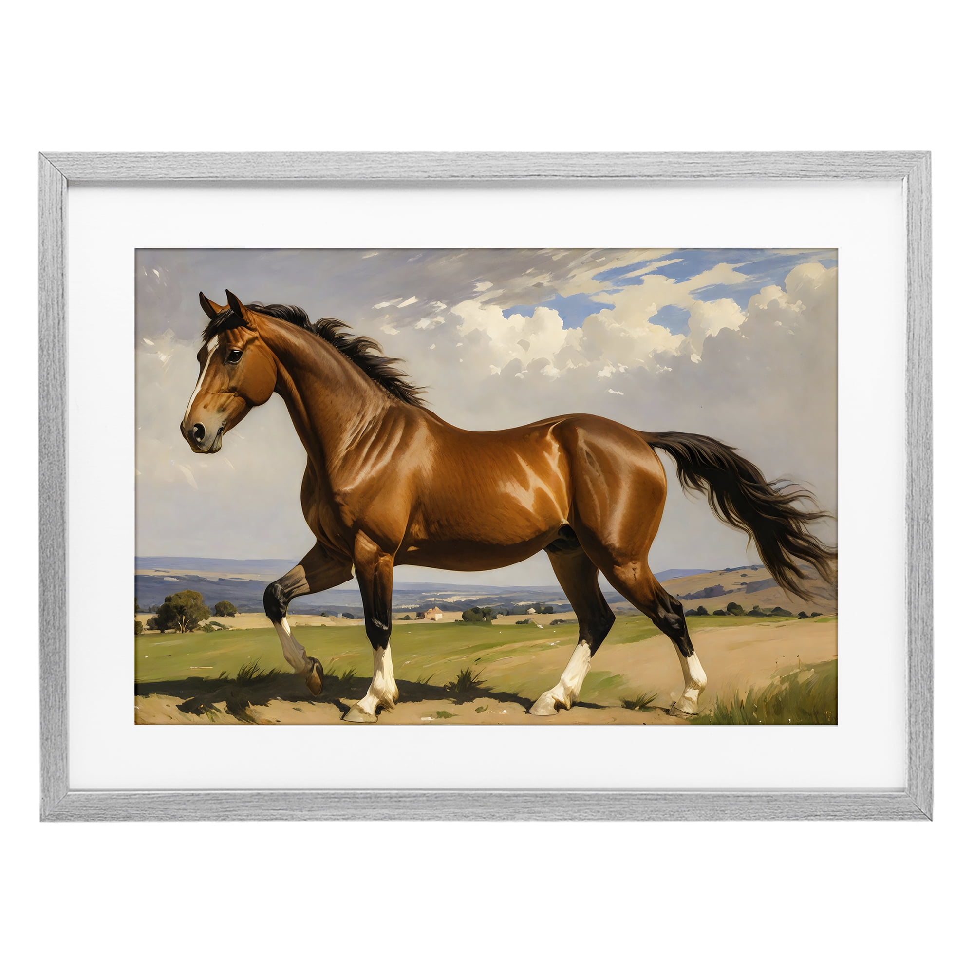 Stupell Industries Trotting Horse in Field Gray Framed Print Under Glass, design by Creative Studio
