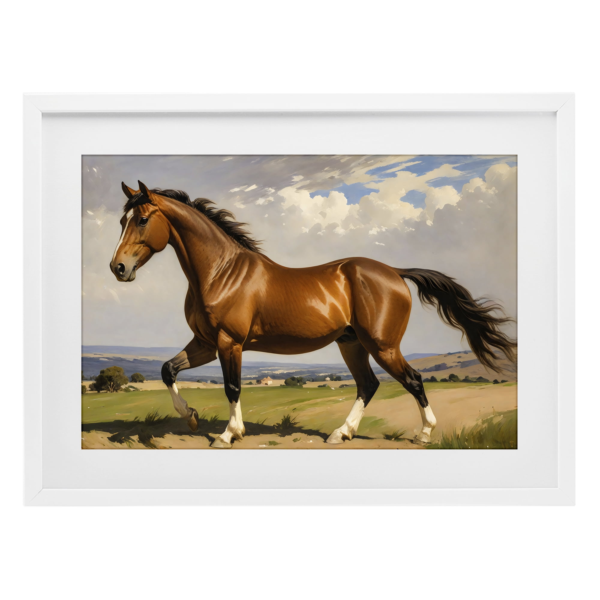 Stupell Industries Trotting Horse in Field White Framed Print Under Glass, design by Creative Studio
