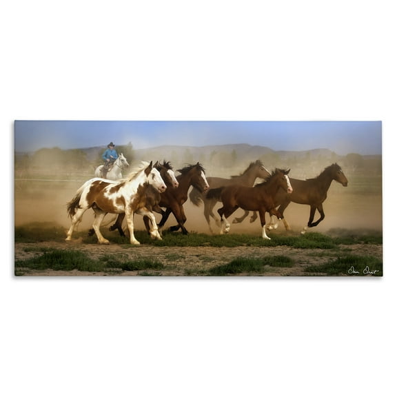 Stupell Industries Trotting Horses & Cowboy Animals Painting Wrapped Canvas Canvas Art Print Wall Art, 40 x 17