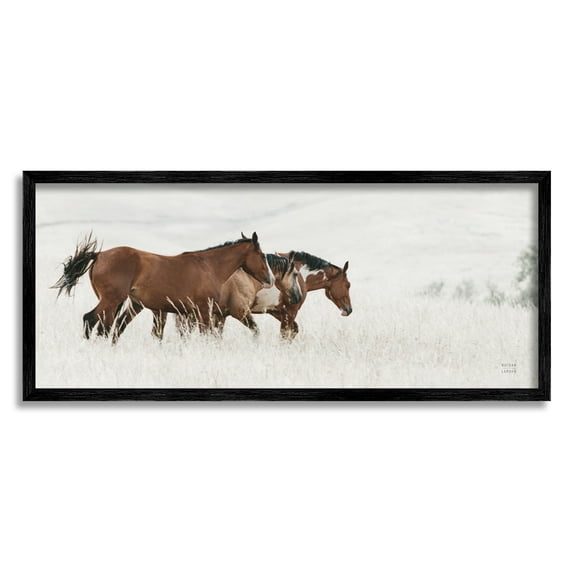 Stupell Industries Trotting Horses Landscape Animals & Insects Photography Black Framed Art Print Wall Art, 24 x 10