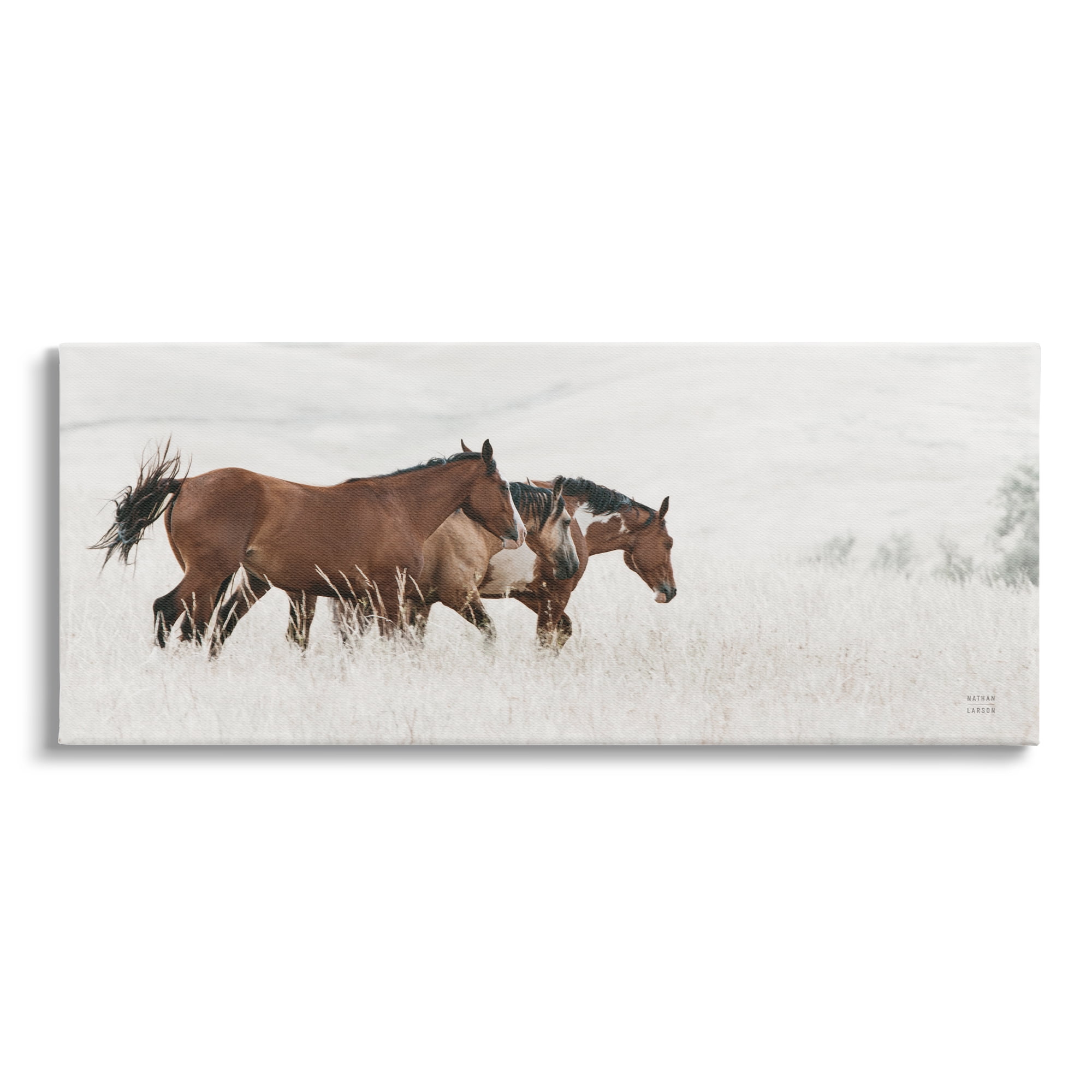 Stupell Industries Trotting Horses Landscape Animals & Insects Photography Gallery Wrapped Canvas Print Wall Art, 30 x 13