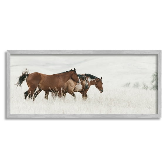 Stupell Industries Trotting Horses Landscape Animals & Insects Photography Gray Framed Art Print Wall Art, 30 x 13