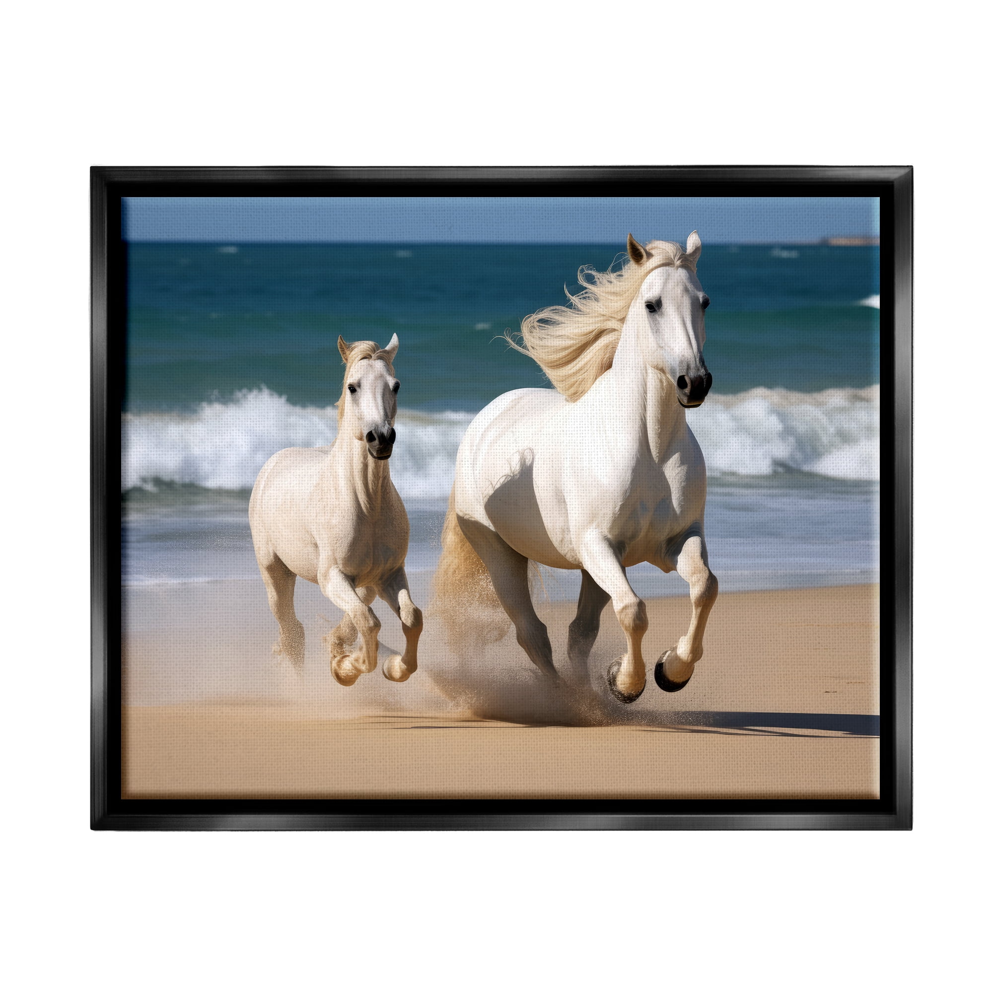 Stupell Industries Trotting Horses on Beach Animals & Insects Photography Black Floater Framed Canvas Art Print Wall Art, 21 x 17