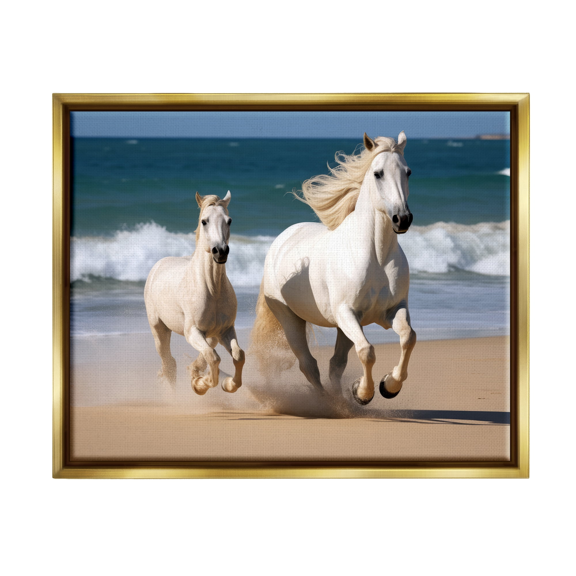 Stupell Industries Trotting Horses on Beach Animals & Insects Photography Gold Floater Framed Canvas Art Print Wall Art, 21 x 17