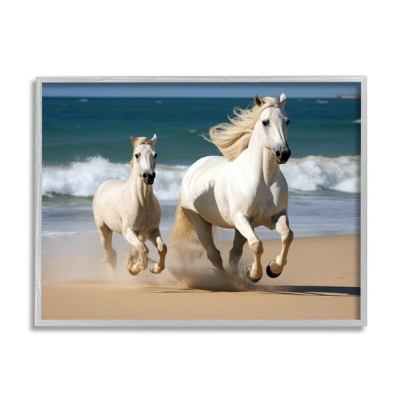 Stupell Industries Trotting Horses on Beach Animals & Insects Photography Gray Framed Art Print Wall Art, 14 x 11
