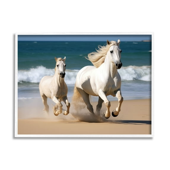 Stupell Industries Trotting Horses on Beach Animals & Insects Photography White Framed Art Print Wall Art, 20 x 16