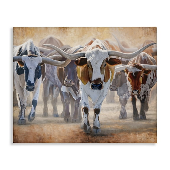 Stupell Industries Trotting Longhorn Cattle Canvas Wall Art, design by James Corwin