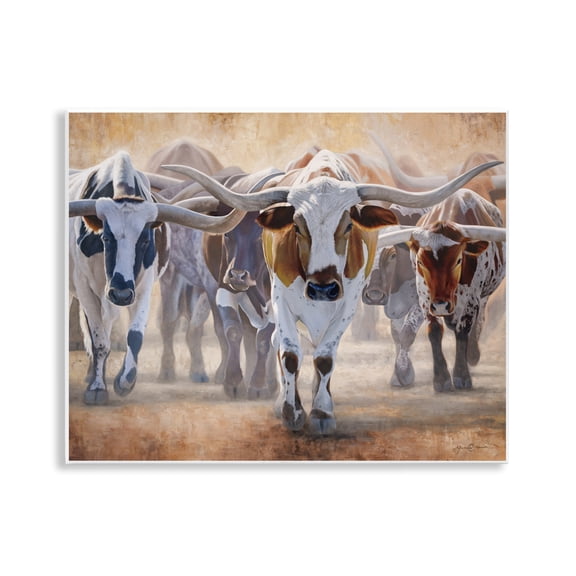 Stupell Industries Trotting Longhorn Cattle Wall Plaque Art, design by James Corwin