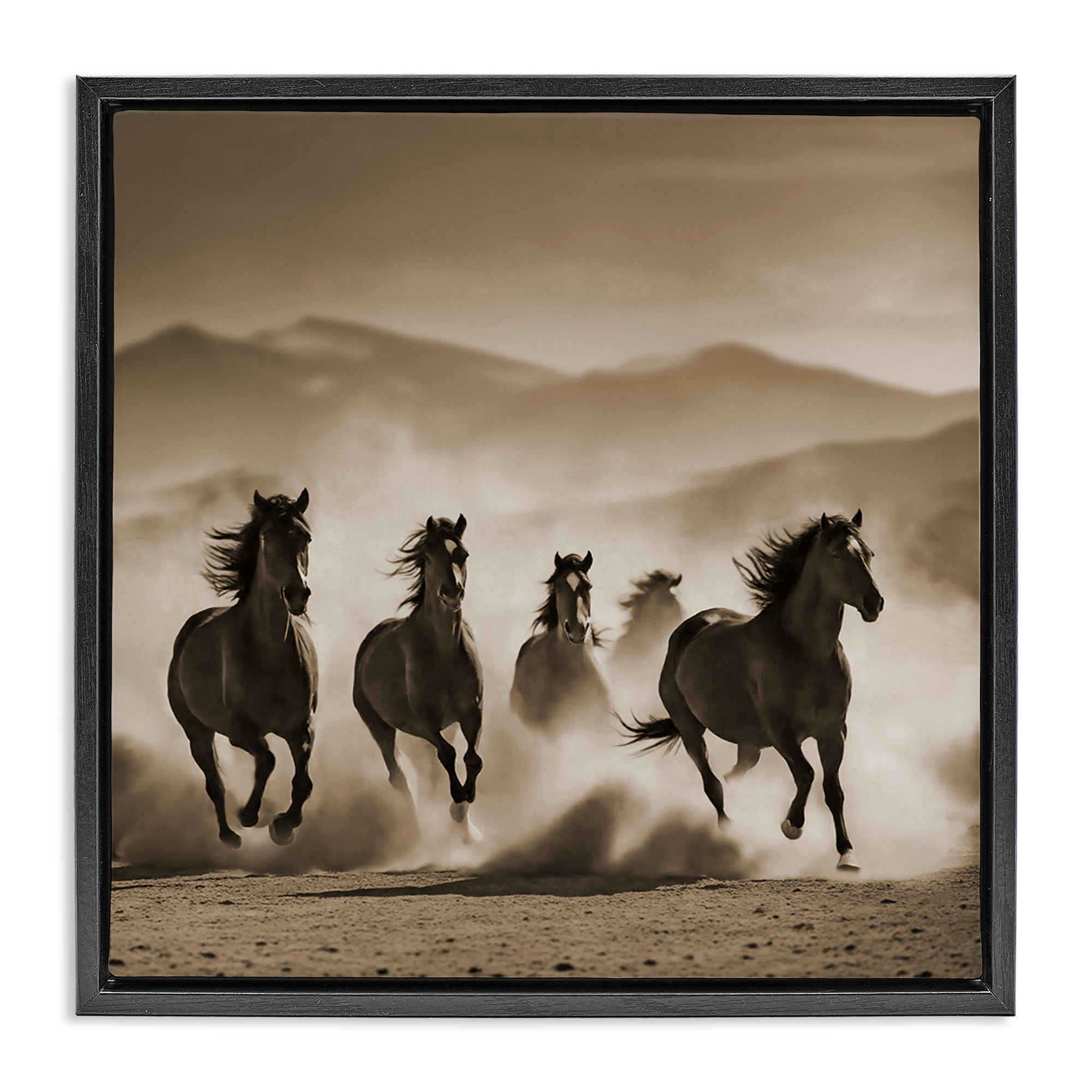 Stupell Industries Trotting Mountain Stallions Animals Painting Black Floater Framed Canvas Art Print Wall Art, 25 x 25