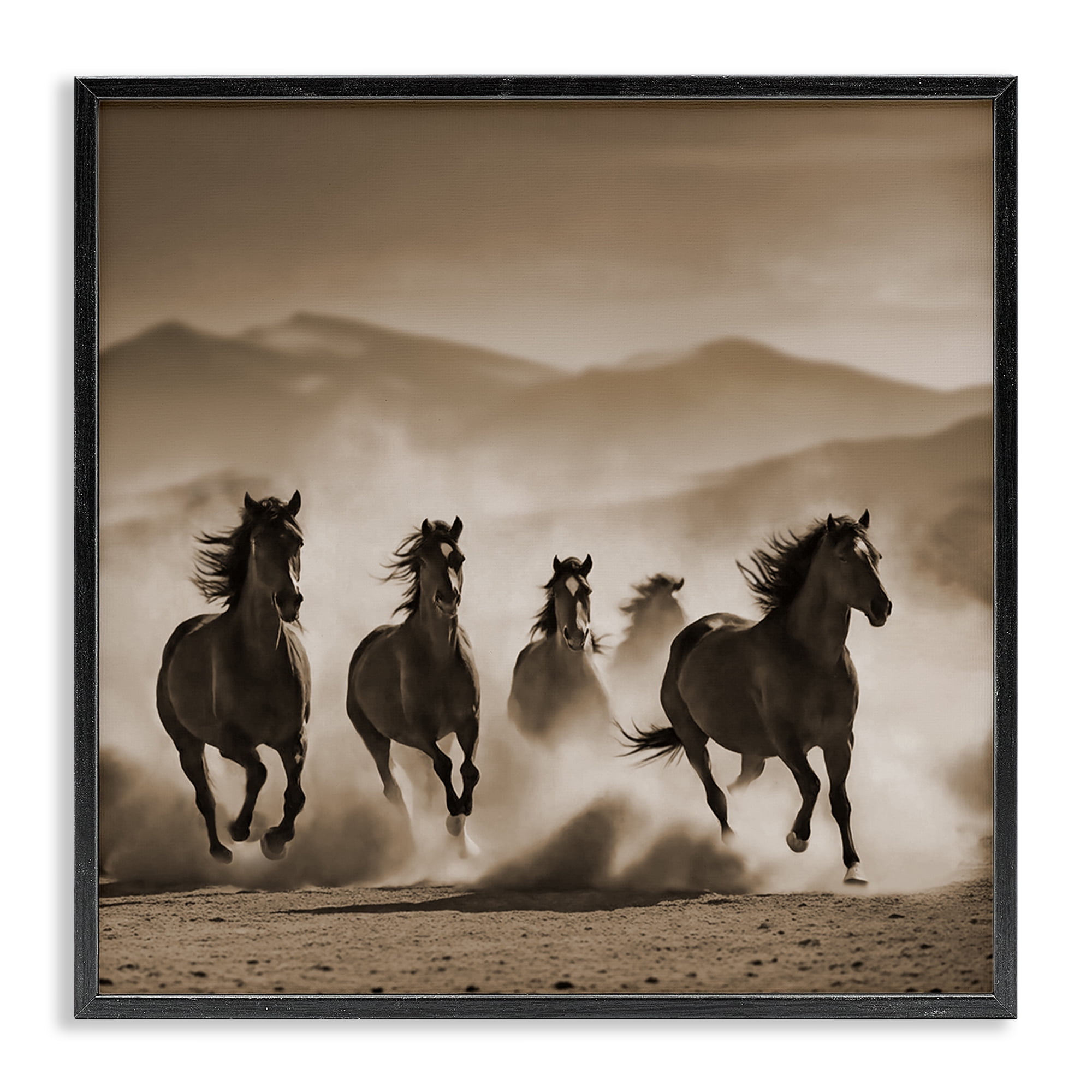 Stupell Industries Trotting Mountain Stallions Animals Painting Black Framed Art Print Wall Art, 17 x 17